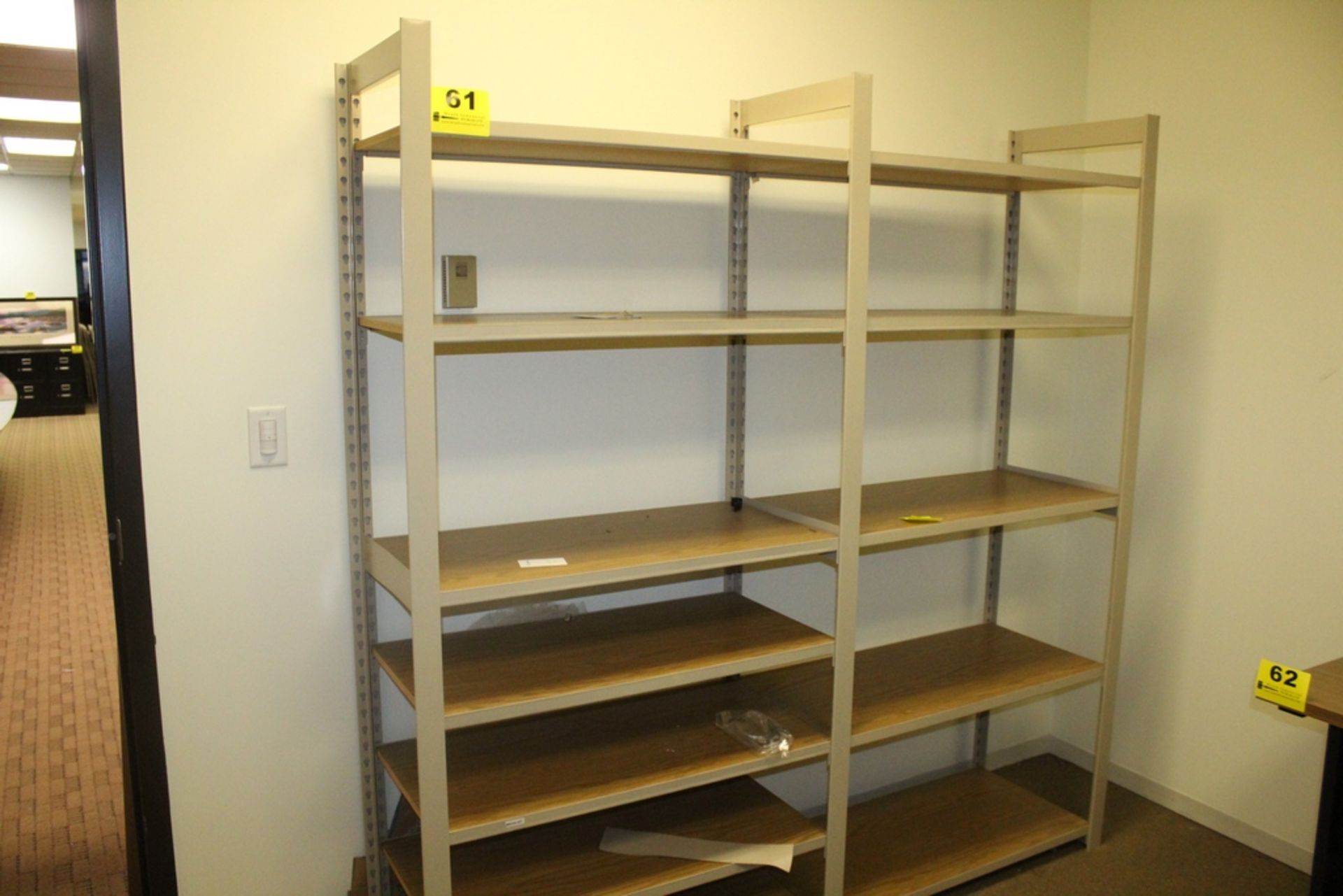 STEEL & WOOD ADJUSTABLE SHELVING UNIT - 74" X 18" X 77"