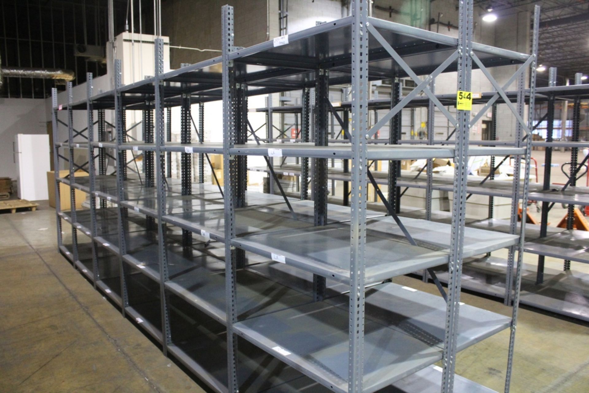 DOUBLE SIDED SHELVING UNIT, 18' X 2' X 85" PER SIDE