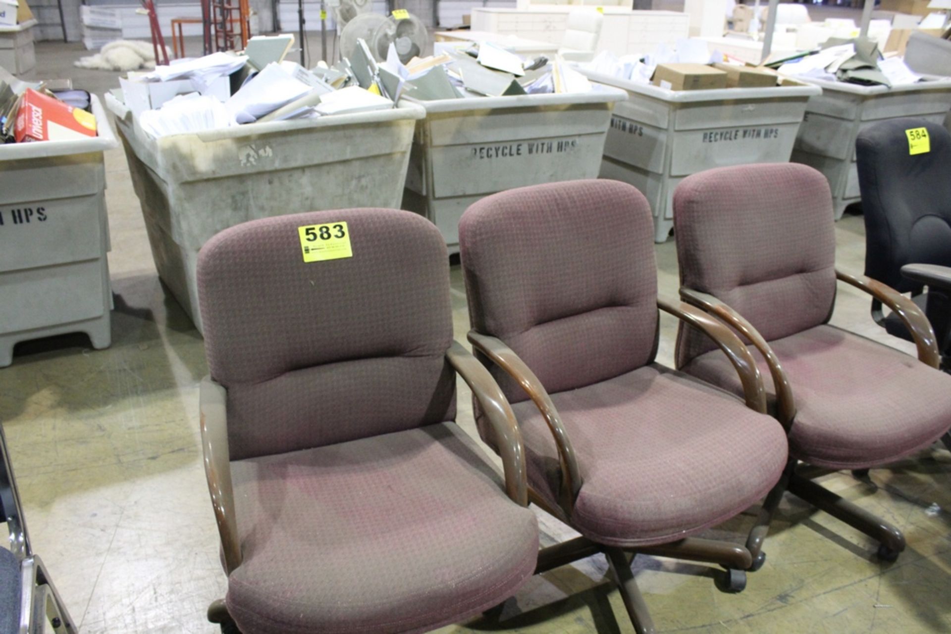 (3) CLOTH ARM CHAIRS ON CASTERS