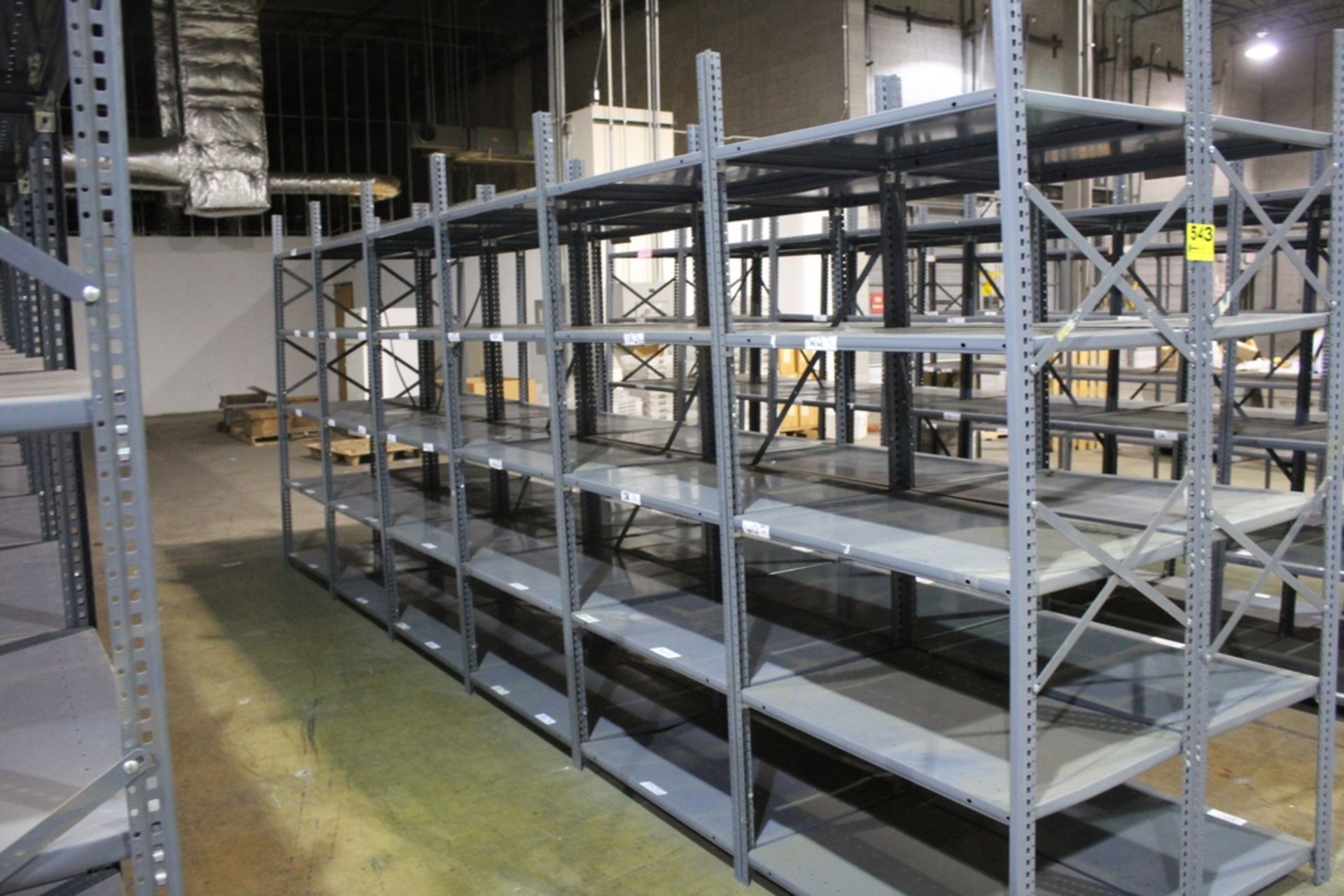 DOUBLE SIDED SHELVING UNIT, 18' X 2' X 85" PER SIDE