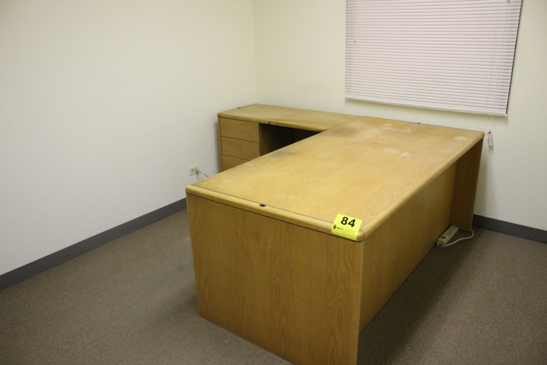 WOOD OFFICE DESK, 72" X 78" WITH TABLE 42" X 24"