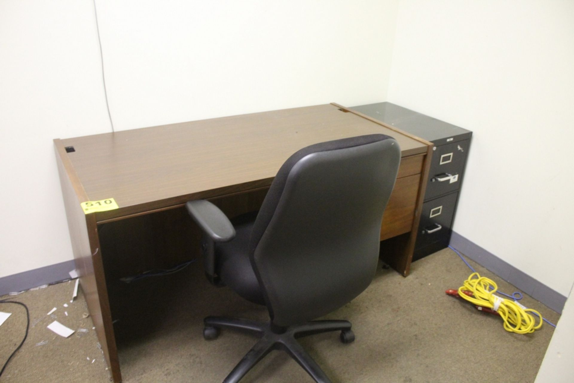 DESK, CHAIR AND FILING CABINET