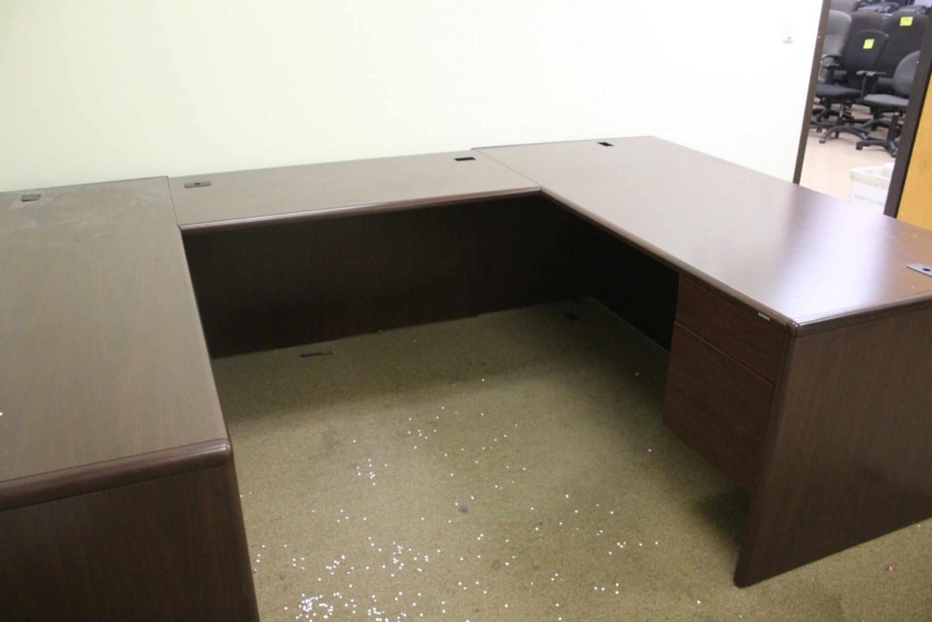 HON U-SHAPED OFFICE DESK, 106" X 72" AND BOOKCASE, 71" X 32" X 14" - Image 2 of 3