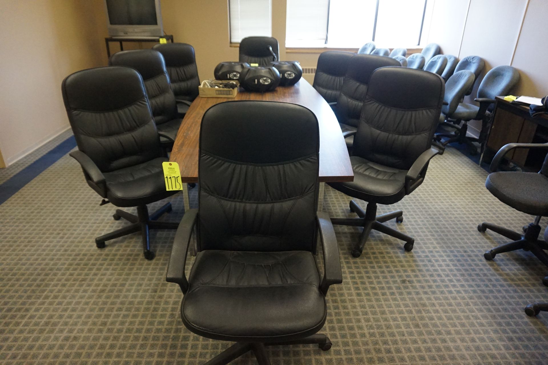 120" x 47" Boardroom Table with (8) Vinyl High Back Swivel Arm Chairs