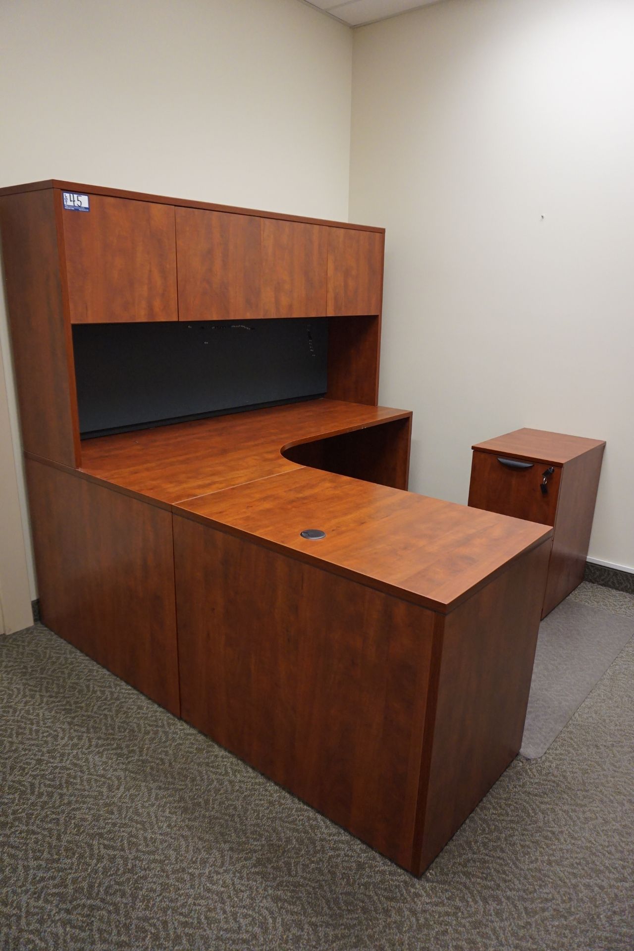 L-Shaped Desk with Overhead Storage