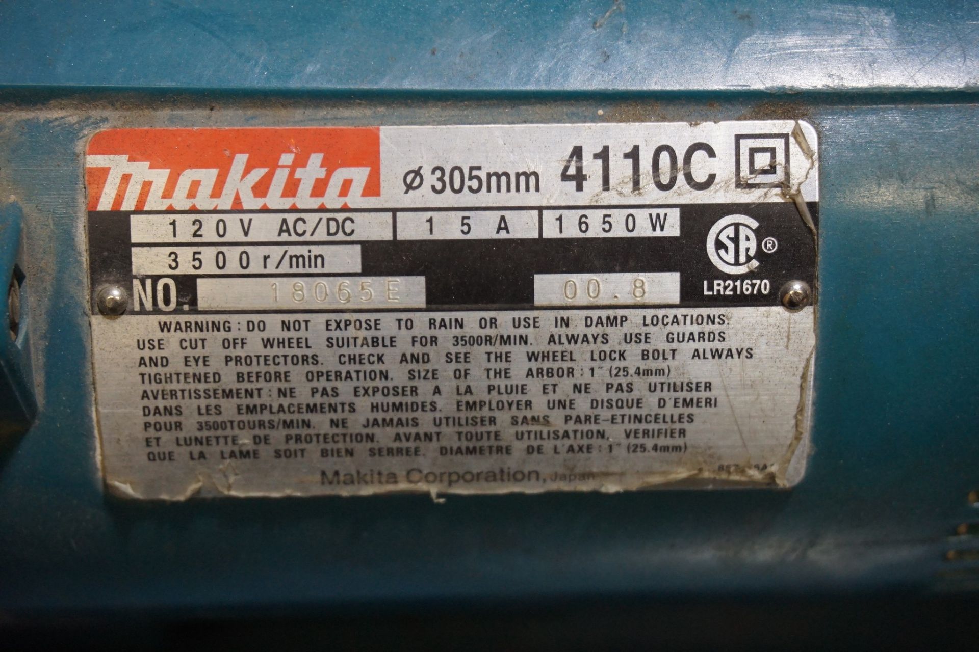 Makita Model 4110C 305m Electric Cut-Off Saw 115V - Image 2 of 2