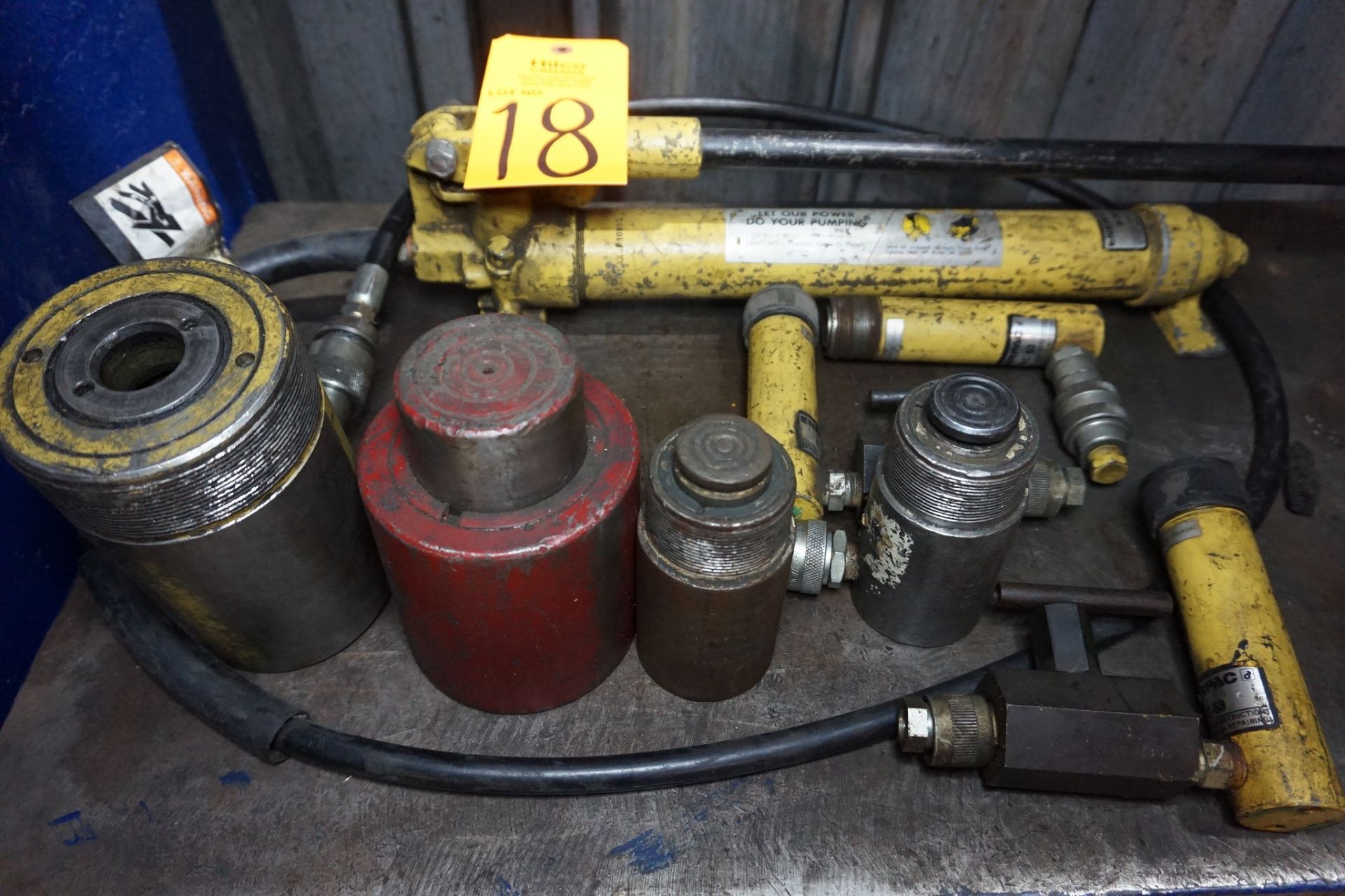 Enerpac Model P-39 Hydraulic Hand Pump with (8) Asst. Rams