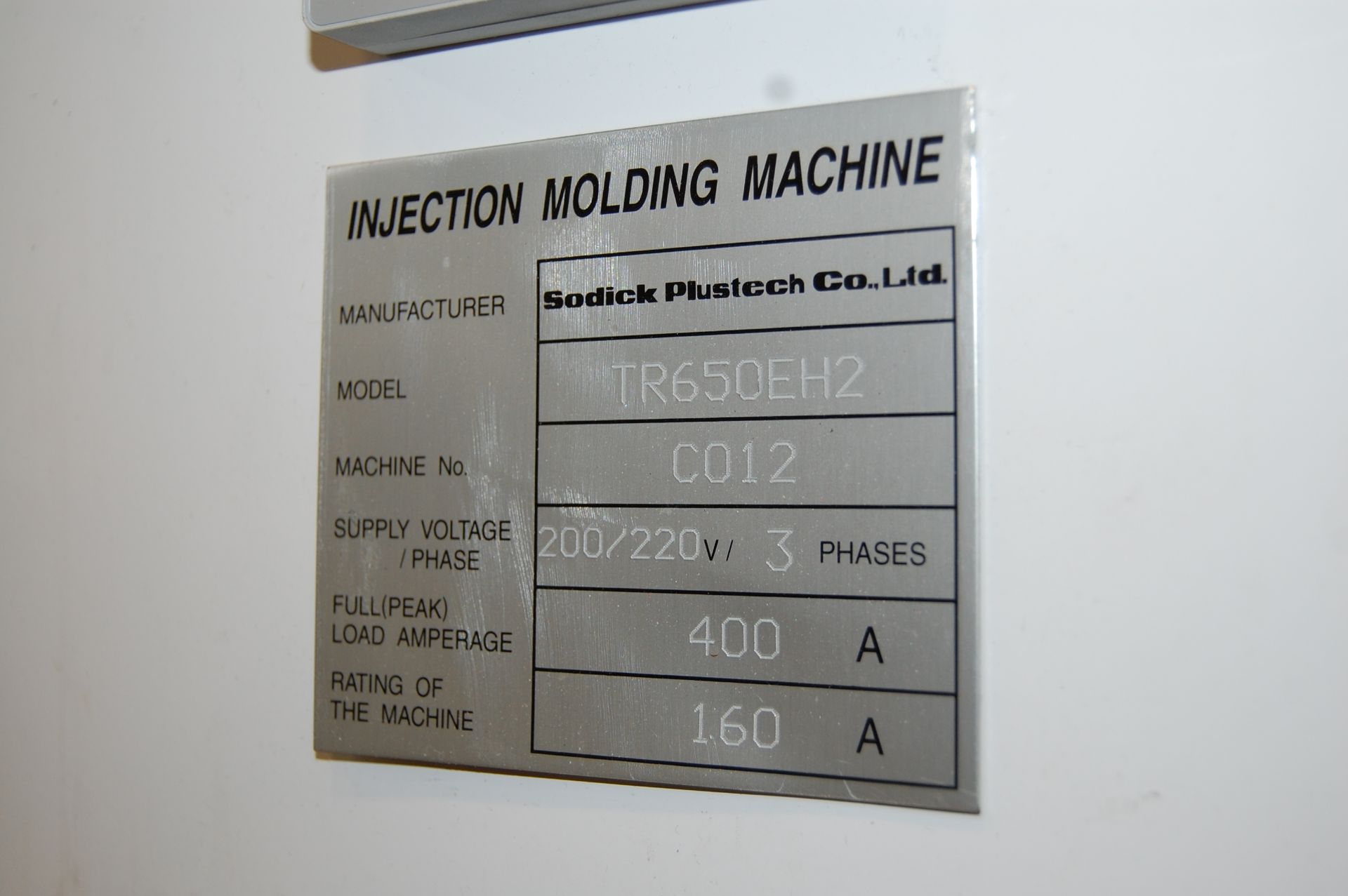 Sodick Model TR650EH2 715-Ton x 67.22 Oz Electric Hybrid Injection Molding Machine - Image 5 of 10