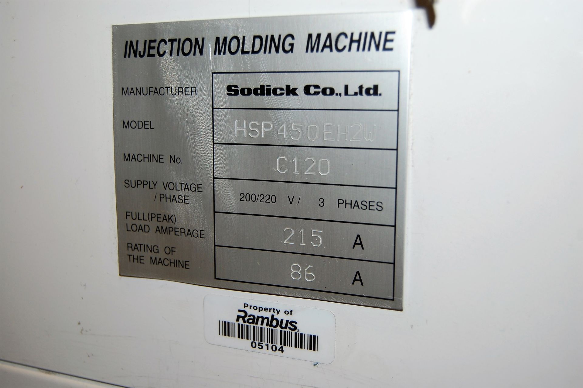 Sodick Model HSP450EH2W 495-Ton Injection Molding Machine - Image 10 of 12