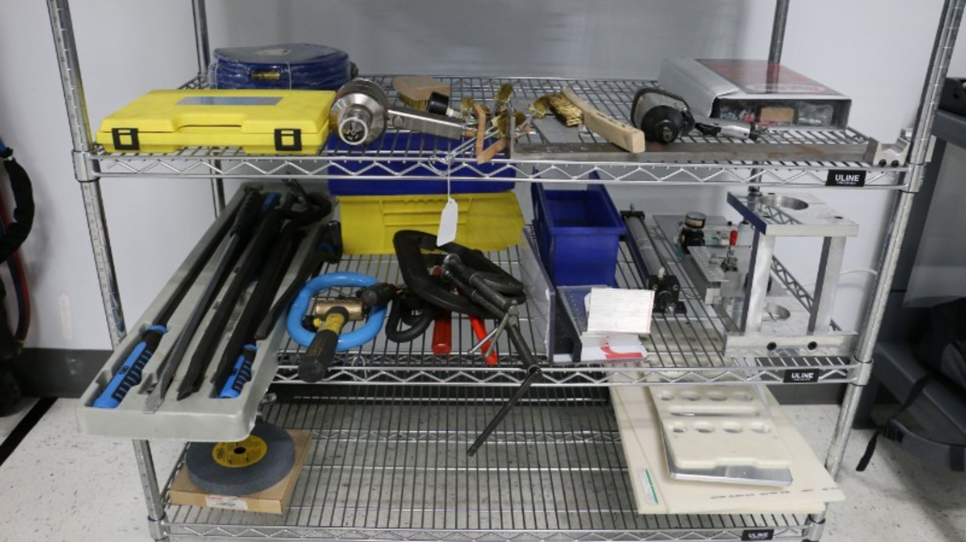 Rack with Simco Ion I-VSE 5000 Static Neutralizing Blower, assorted Abrasives, C Clamps, Misc Tools - Image 6 of 7