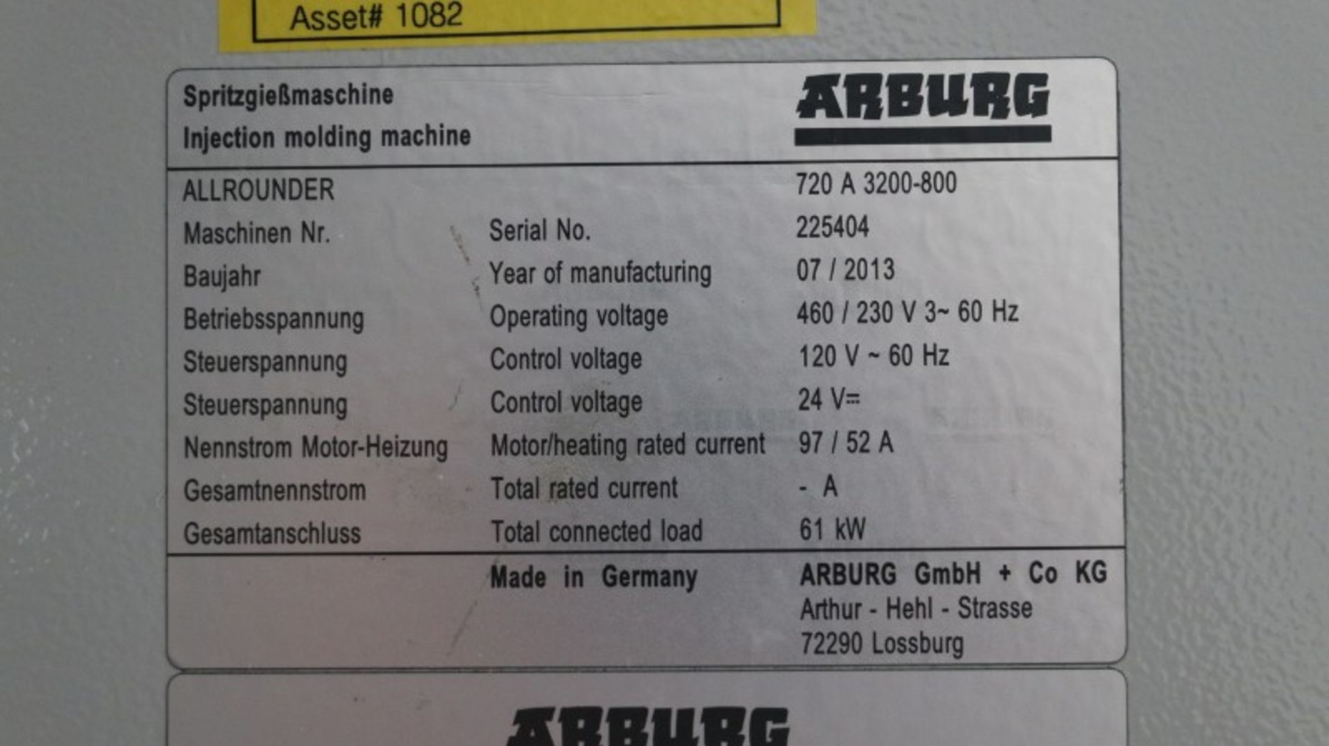 Arburg Model 720 A 3200-800 360-Ton x 15-Oz. Electric Injection Molding Machine - Image 10 of 10