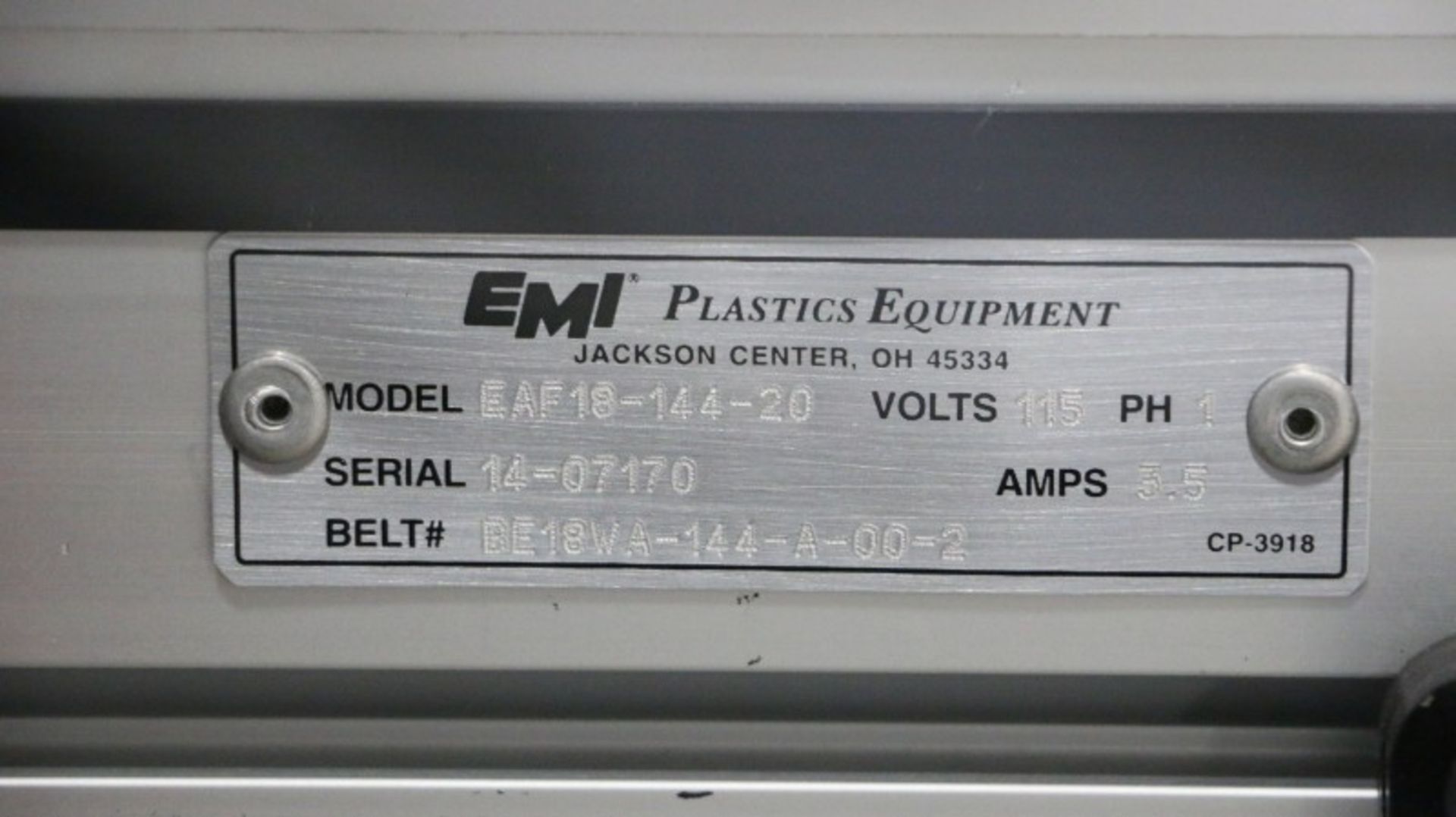 EMI Plastic Equipment Model EAF18-144-20 Conveyor System - Image 7 of 7