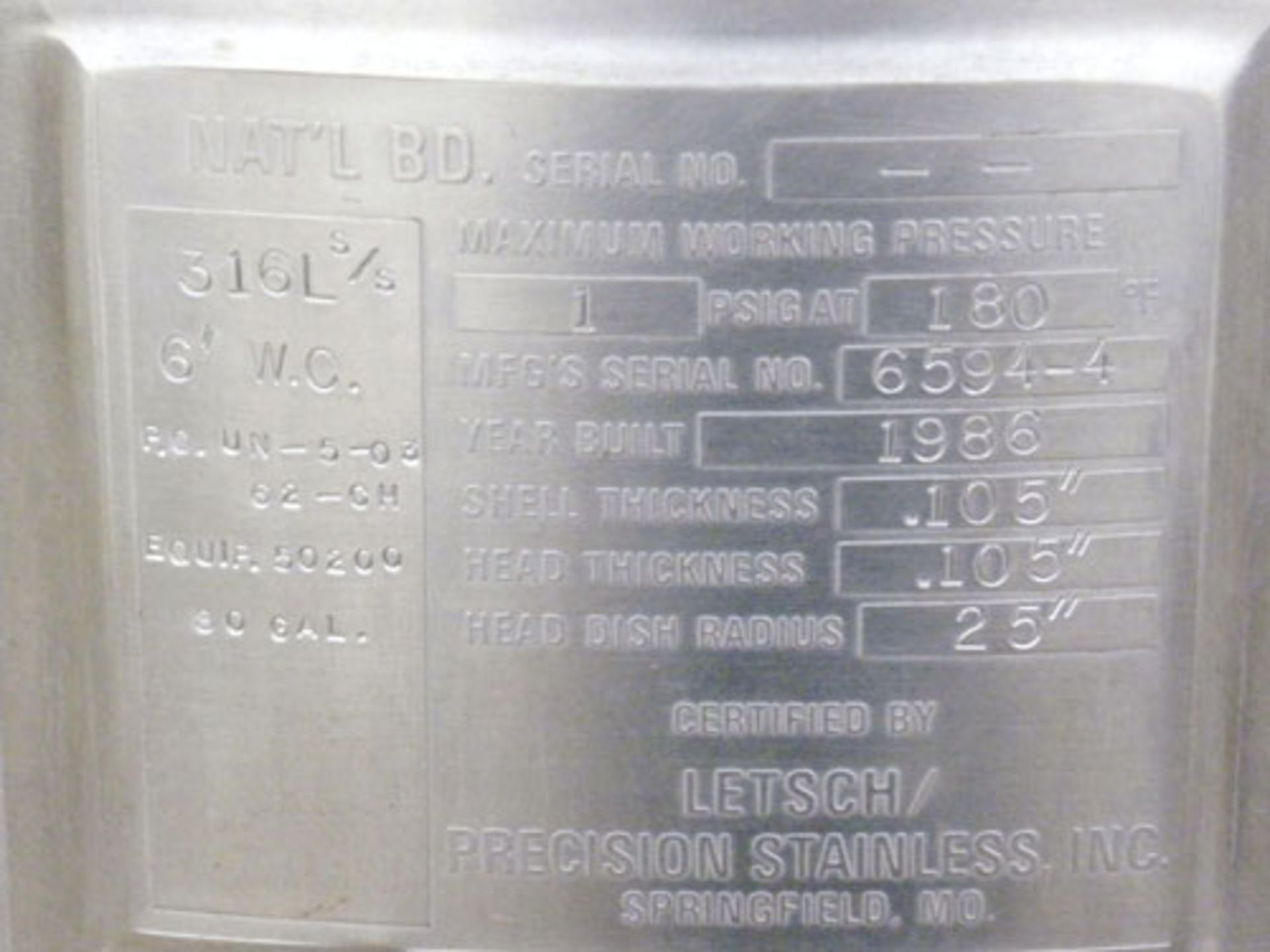 Letsch/Precision 80 Gallon Stainless Tank - Image 8 of 9