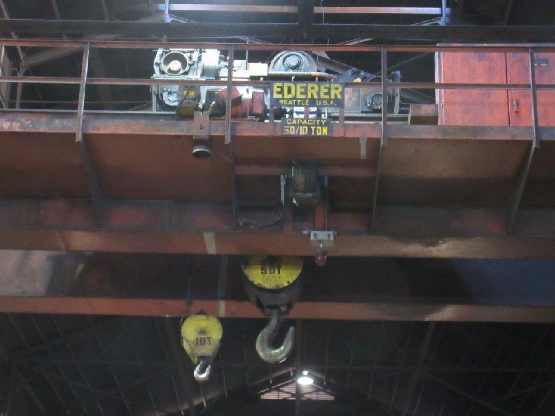 Ederer 50 Ton Main / 10 Ton Auxiliary Dual Girder Bridge Crane