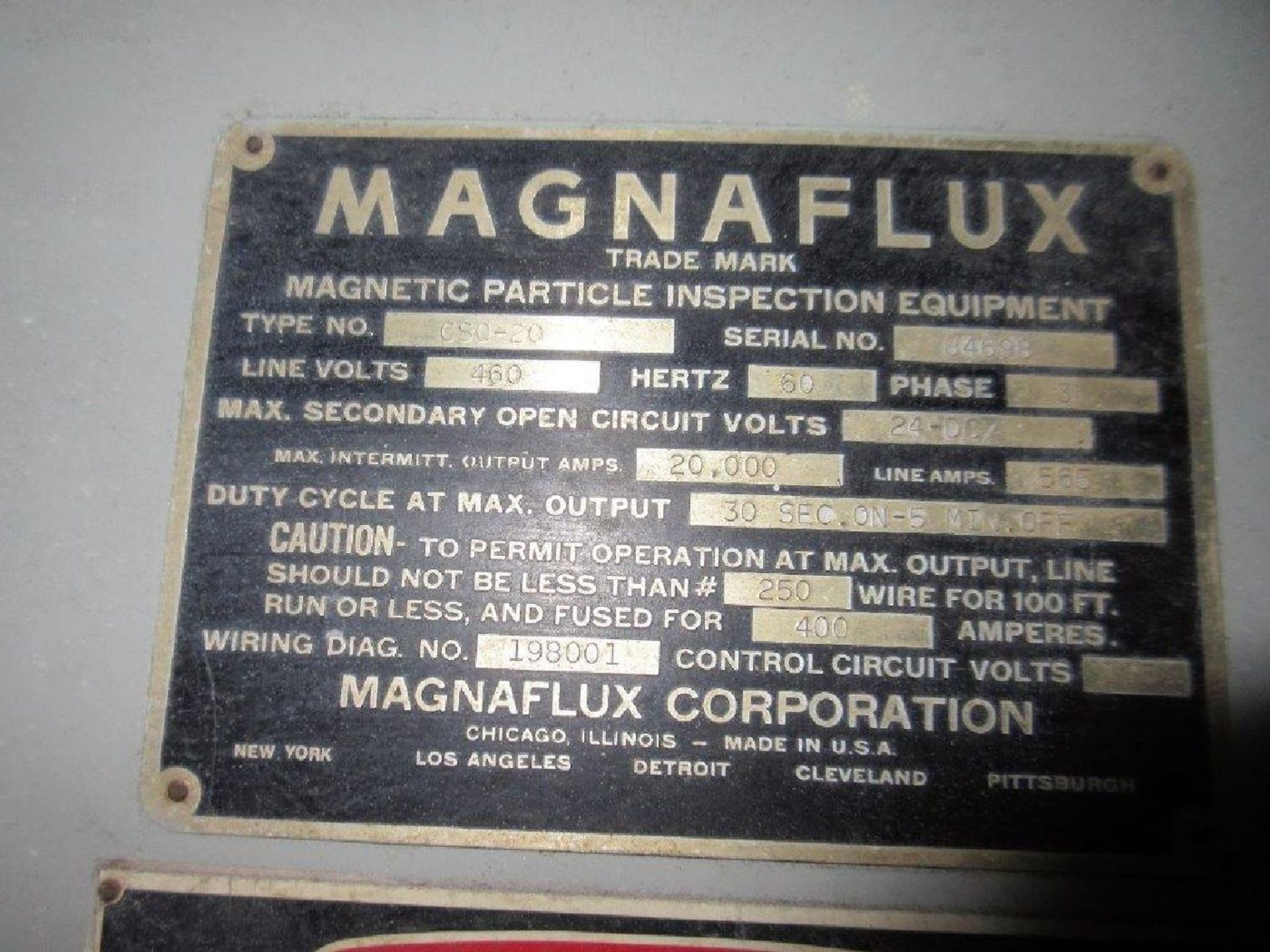 Magnaflux Type CS0-20 20,000-AMP Magnetic Particle Tester - Image 3 of 3