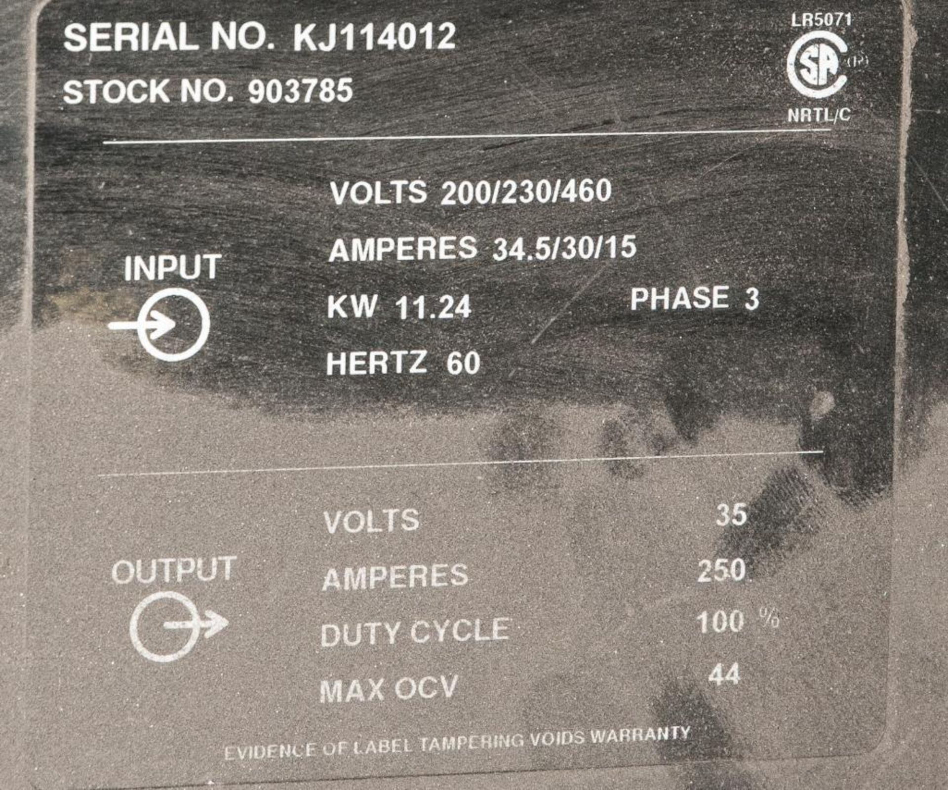 Miller CP252TS CV-DC welding Power Source, s/n KJ114012, Input 200/230/460v, Output 35v 250amps, 100 - Image 3 of 5