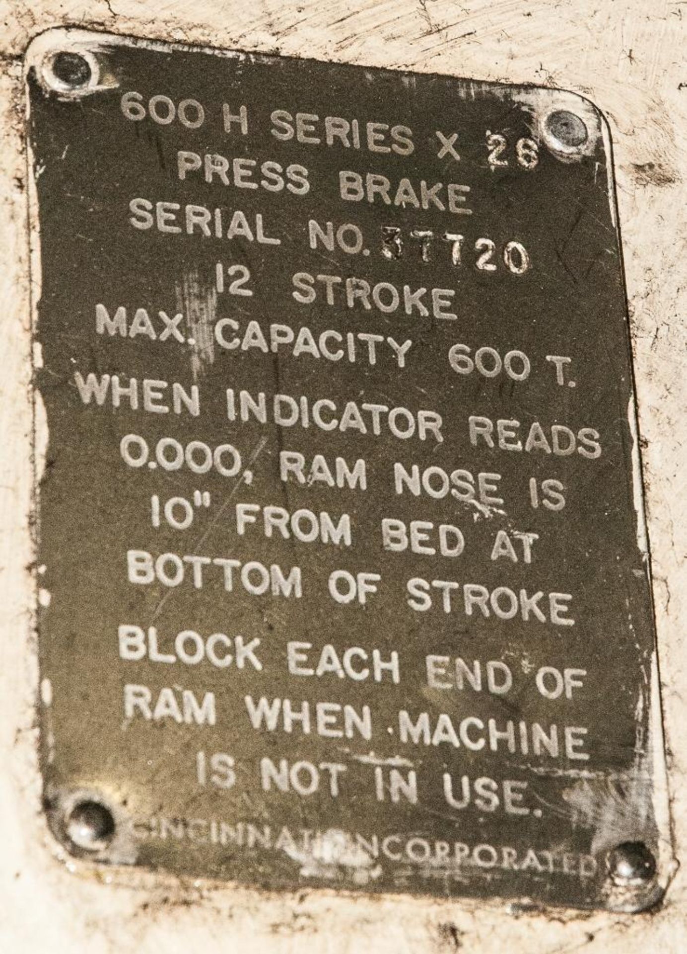 Cincinnati Model 600H Series X26, 37720, 600 ton Hydraulic Press Brake 26 feet Between Columns, 12" - Image 7 of 7