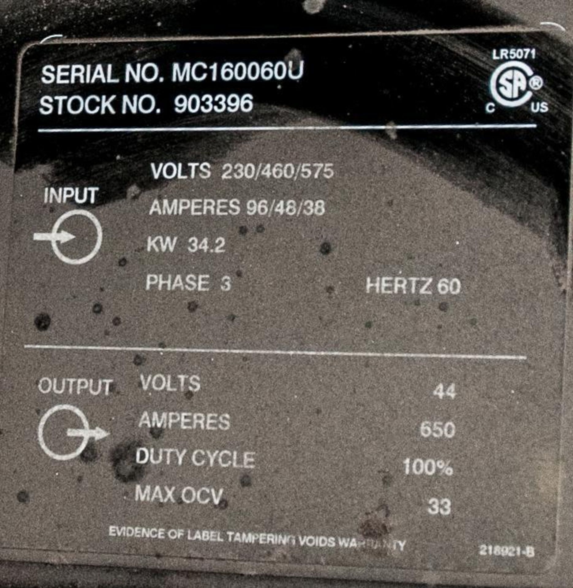 Miller Deltaweld 652, s/n MC160060U, Input 230/460/575v, Output 44v, 650amps, Duty Cycle 100%, Max O - Image 3 of 6