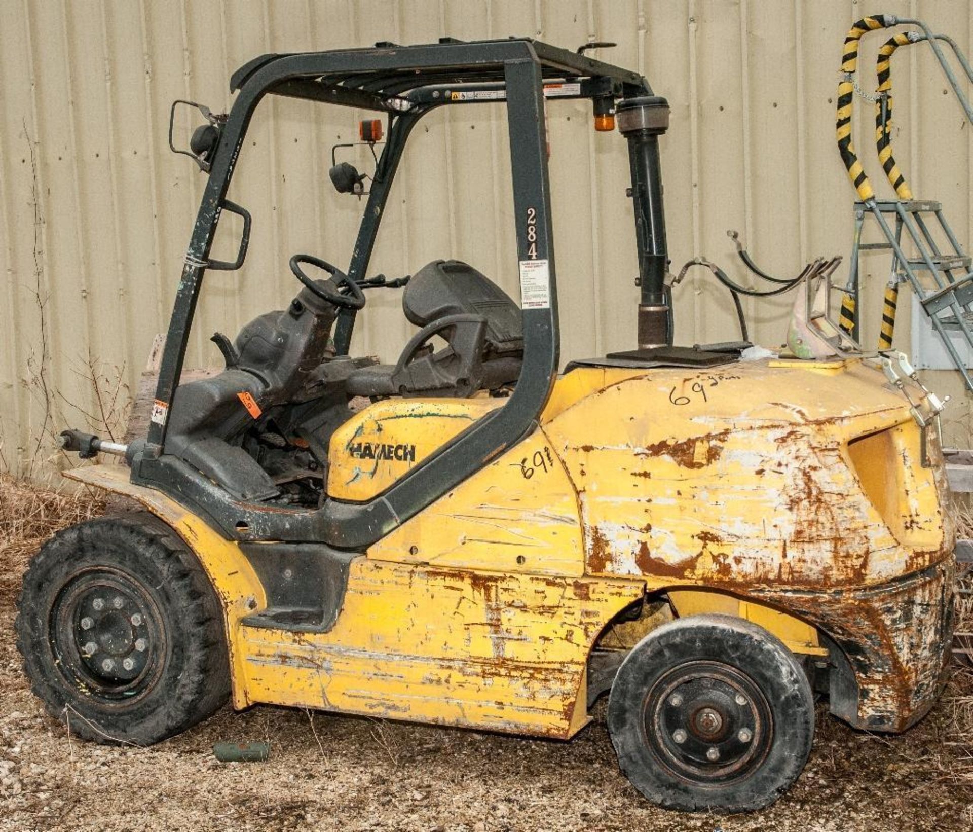 Hamech G45TU-10 Forklift, s/n 134284, 16,350 lb Capacity, Solid Tires, 2 stage Mast, Side Shift, 48"