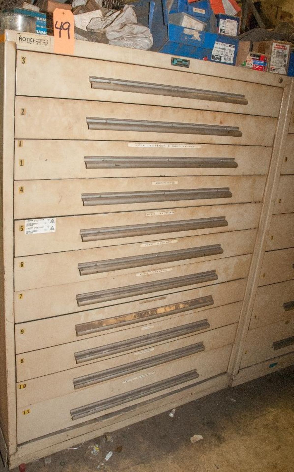 11 Drawer, New Era Modular Drawer Systems Cabinet, with contents, Split Washers, Pipe fittings, Cast