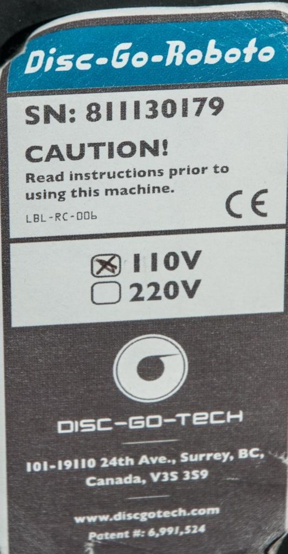Disc-Go-Roboto 110v Serial#811130179 No Arm, Can Be Used Manual Feed Demo Test Machine - Image 2 of 2