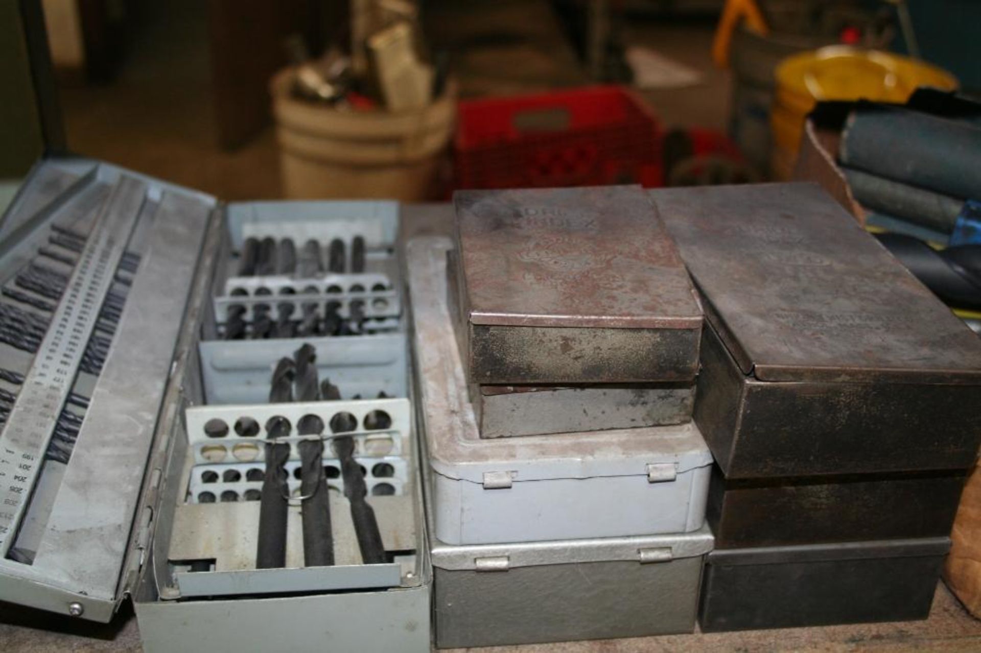 (8) Drill Index Boxes with Some Drills, (1) Cardboard Box of Large Drill Bits and Taps - Image 3 of 5