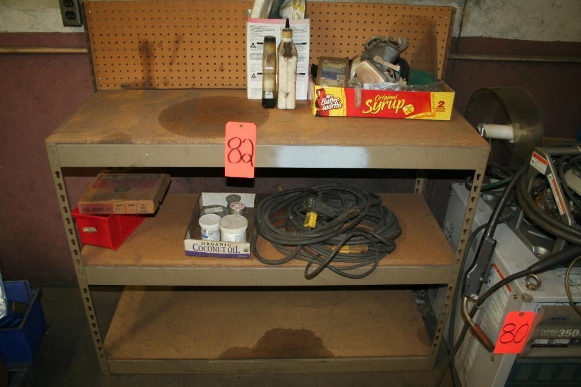 Shelf Unit with Contents Cords, Solder, Masks, Etc.