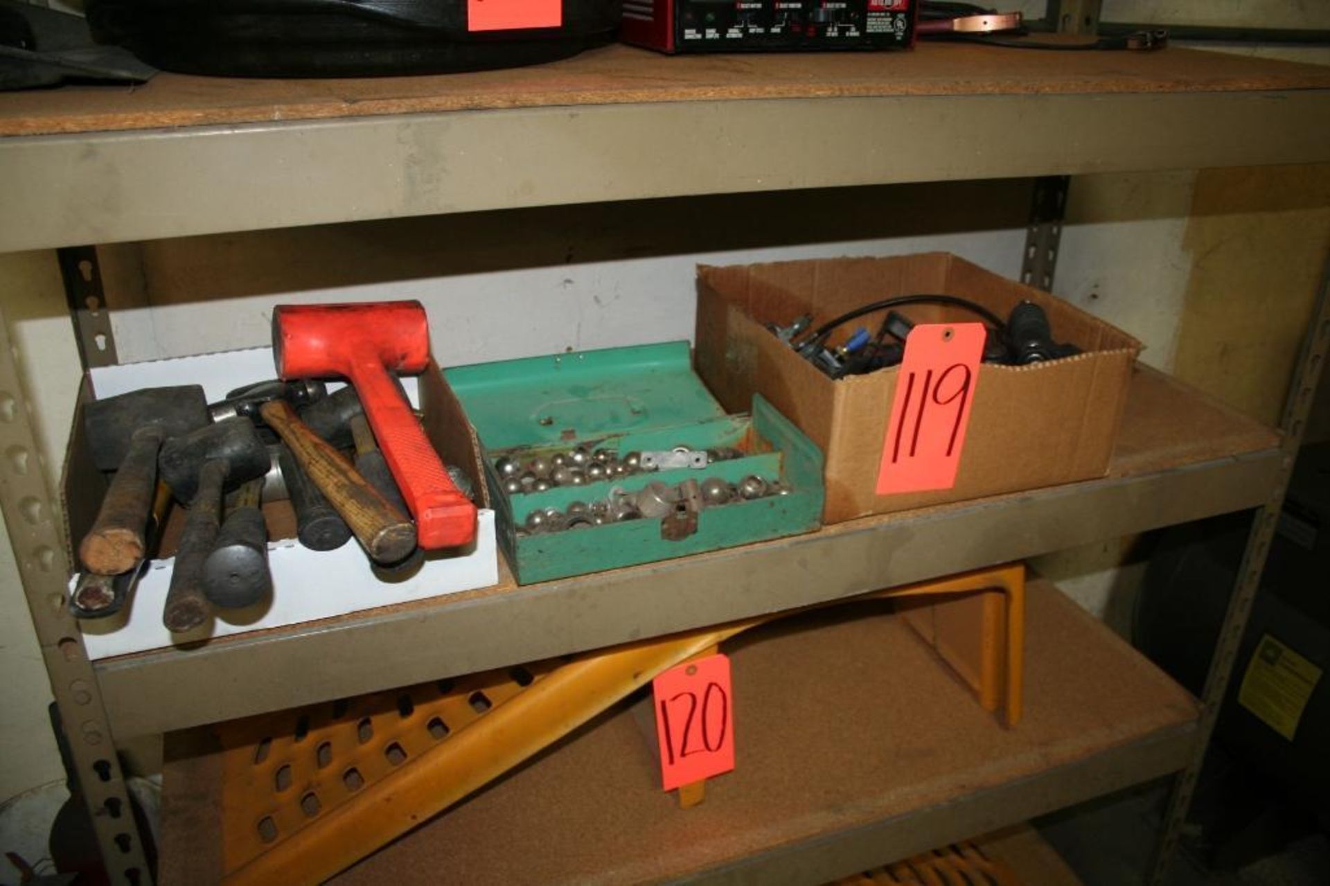 Box of hammers and Mallets, Box of Steel Balls, Box of Motorcycle parts