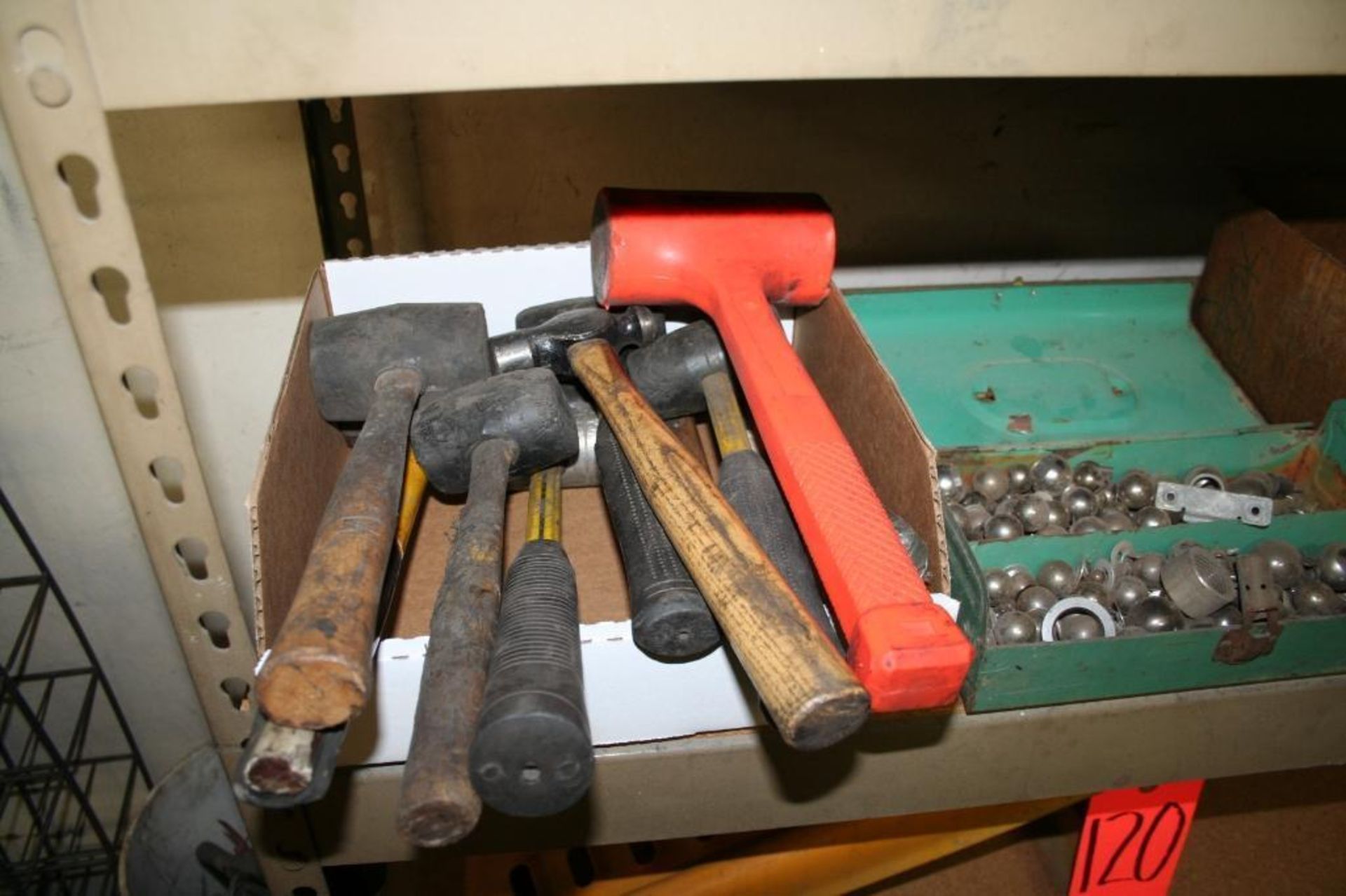 Box of hammers and Mallets, Box of Steel Balls, Box of Motorcycle parts - Image 2 of 4