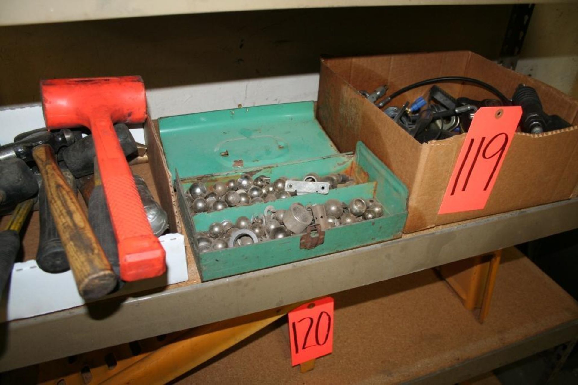 Box of hammers and Mallets, Box of Steel Balls, Box of Motorcycle parts - Image 3 of 4