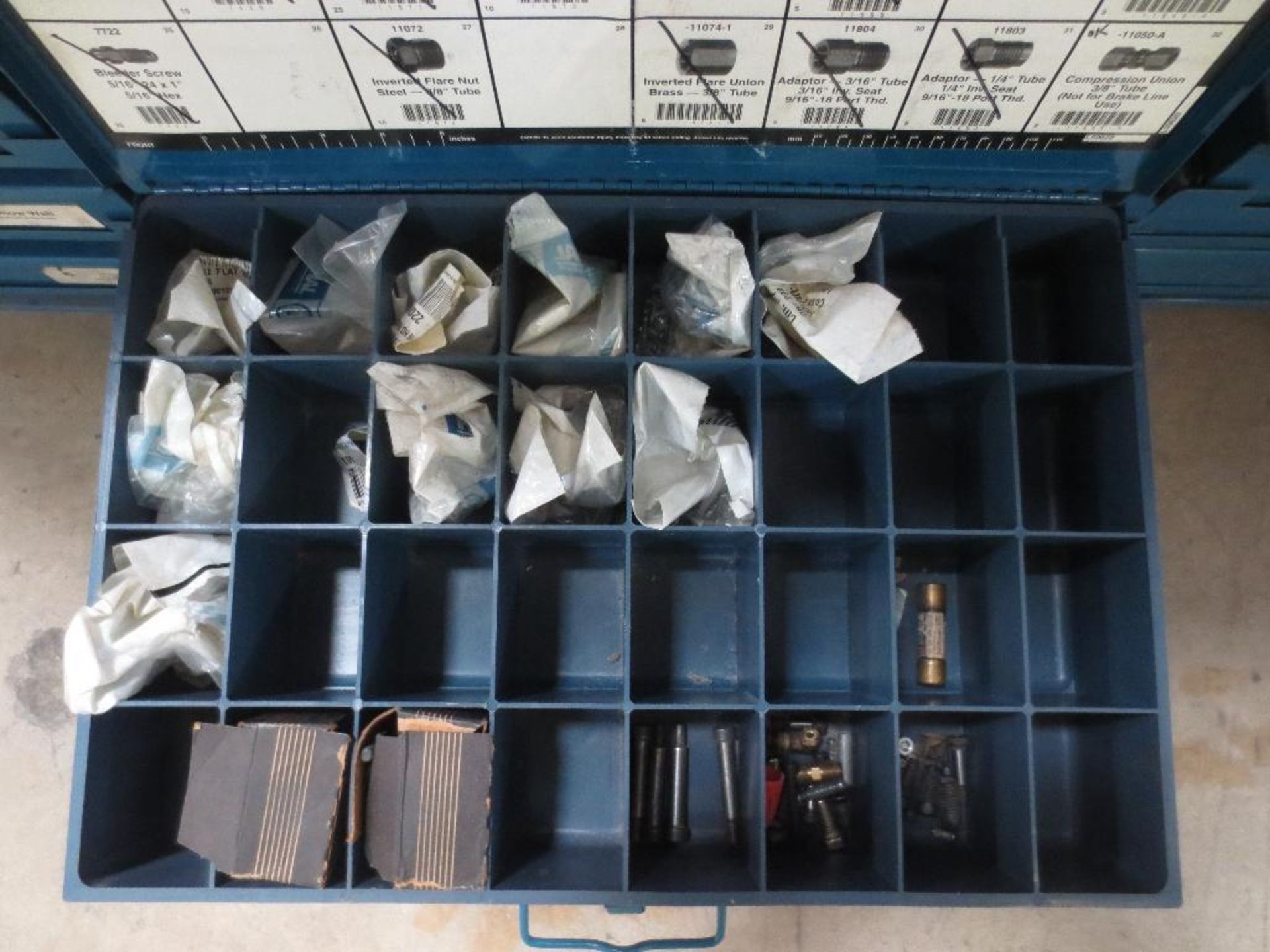 Two Five Drawer Compartment Cabinets With Misc. Contents Of Fittings, Connectors, Wing Nuts, Small F - Image 9 of 11