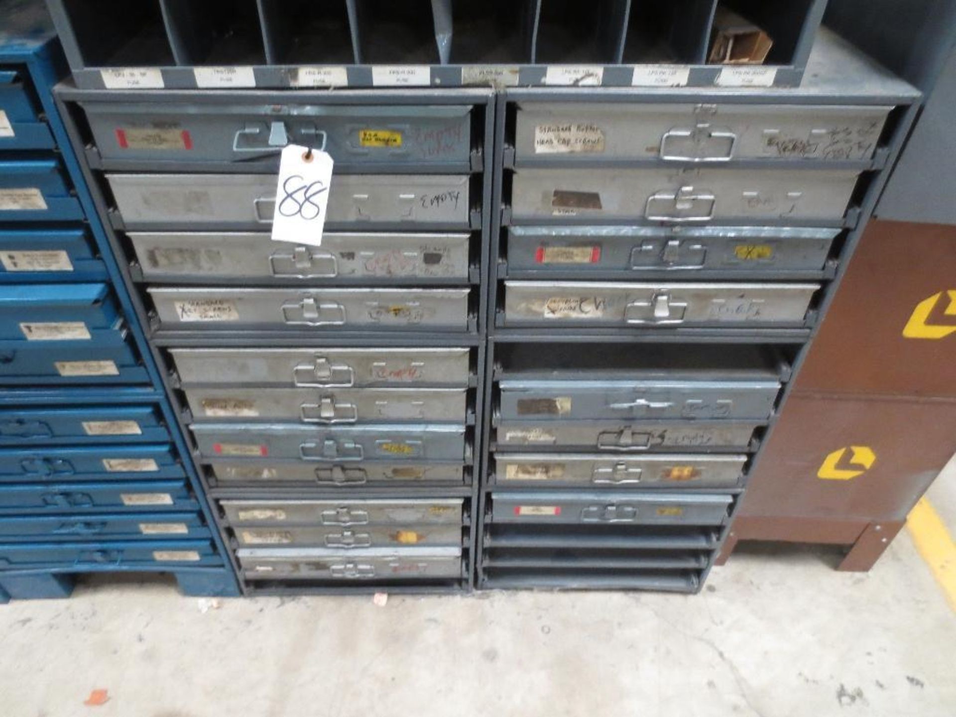 Six Four Drawer Compartment Cabinets With Misc. Contents Of Screws, Nuts, Bolts