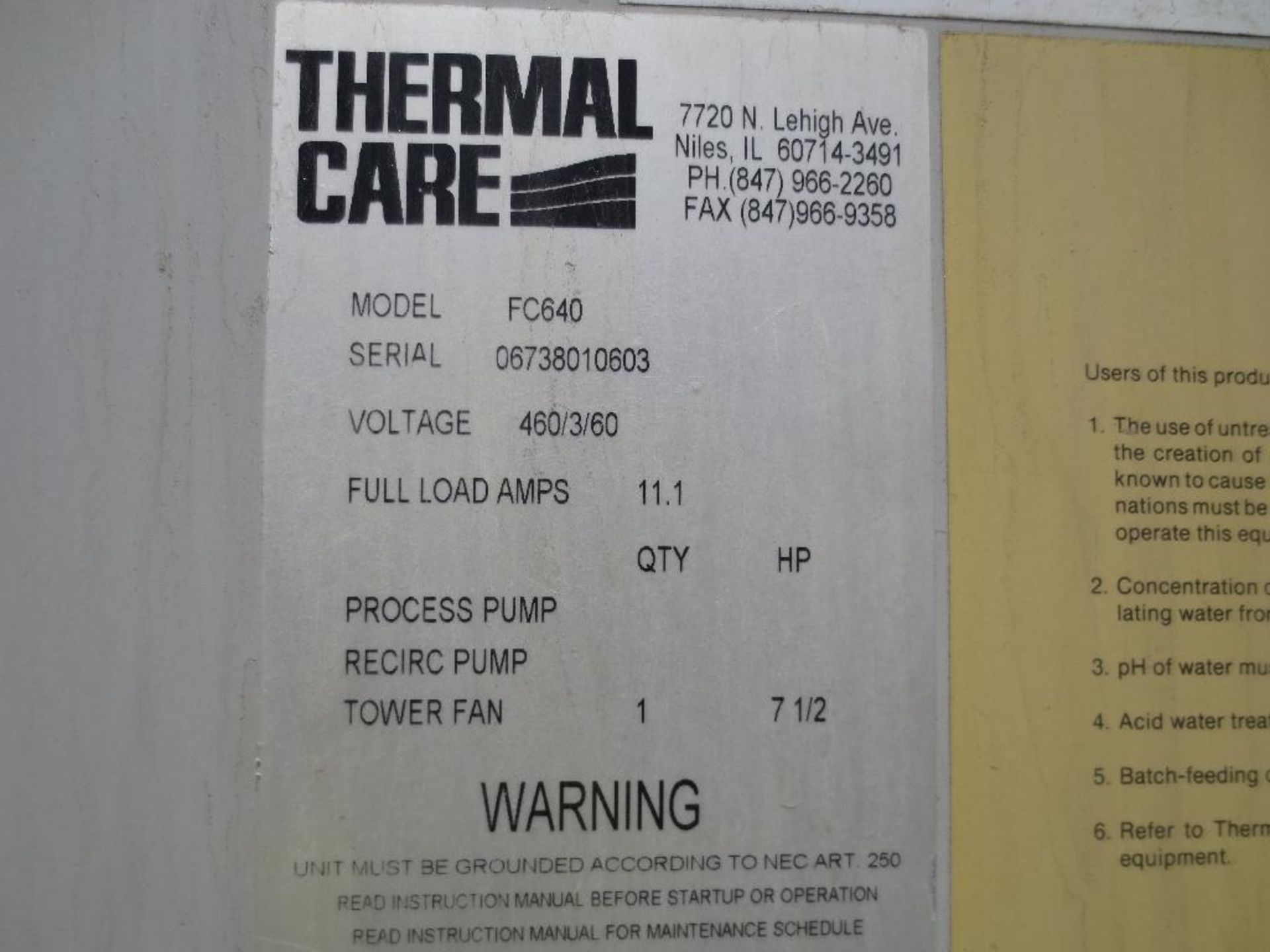 Thermal Care Cooling Towers, M/N FC840, S/N 06738020603 & 06738010603 - Image 7 of 8