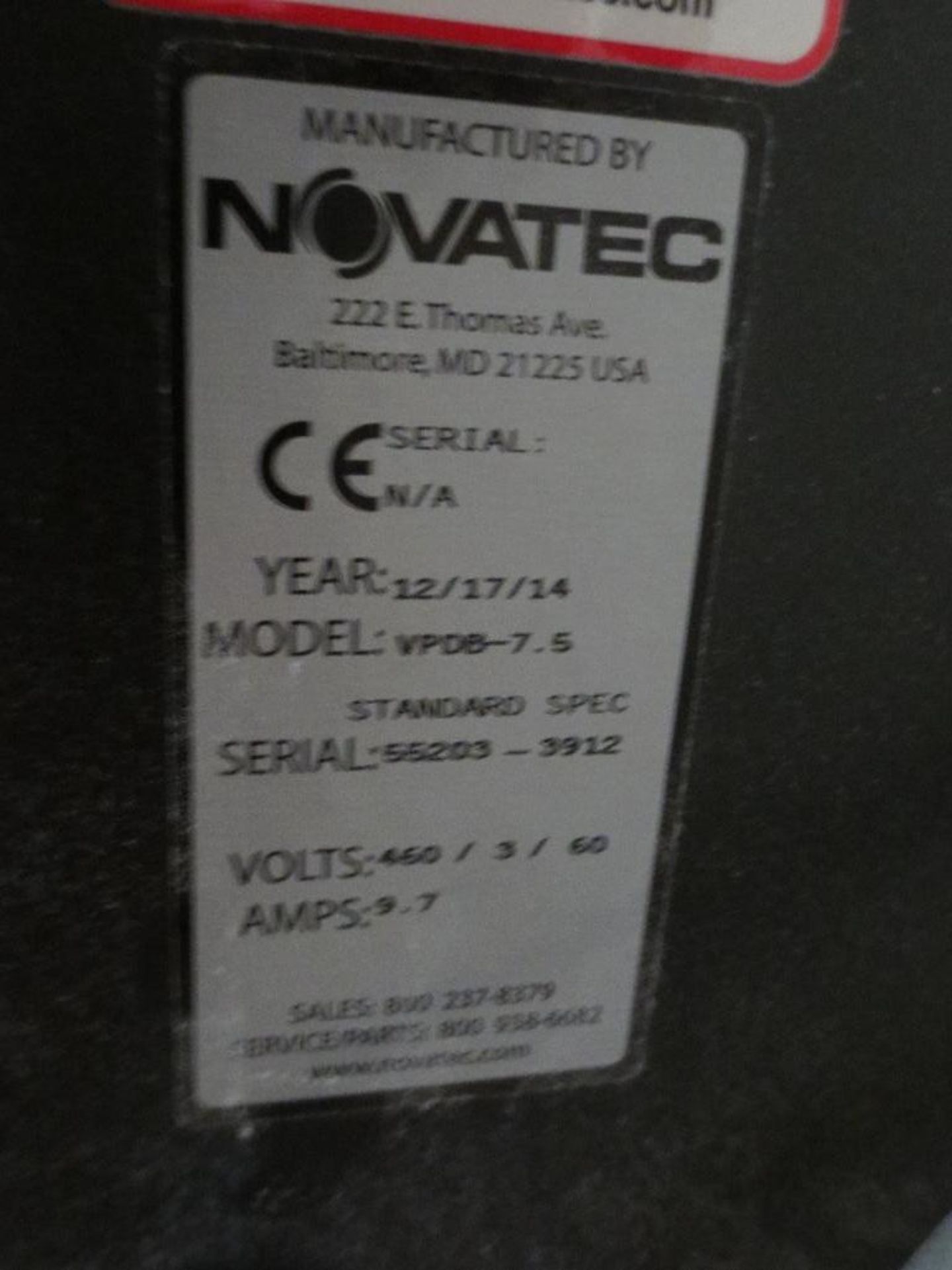 Novatec Vacuum Pump M/N VPDB-7.5 S/N 55203-3912 Mfg. Date 12-14 - Image 5 of 5