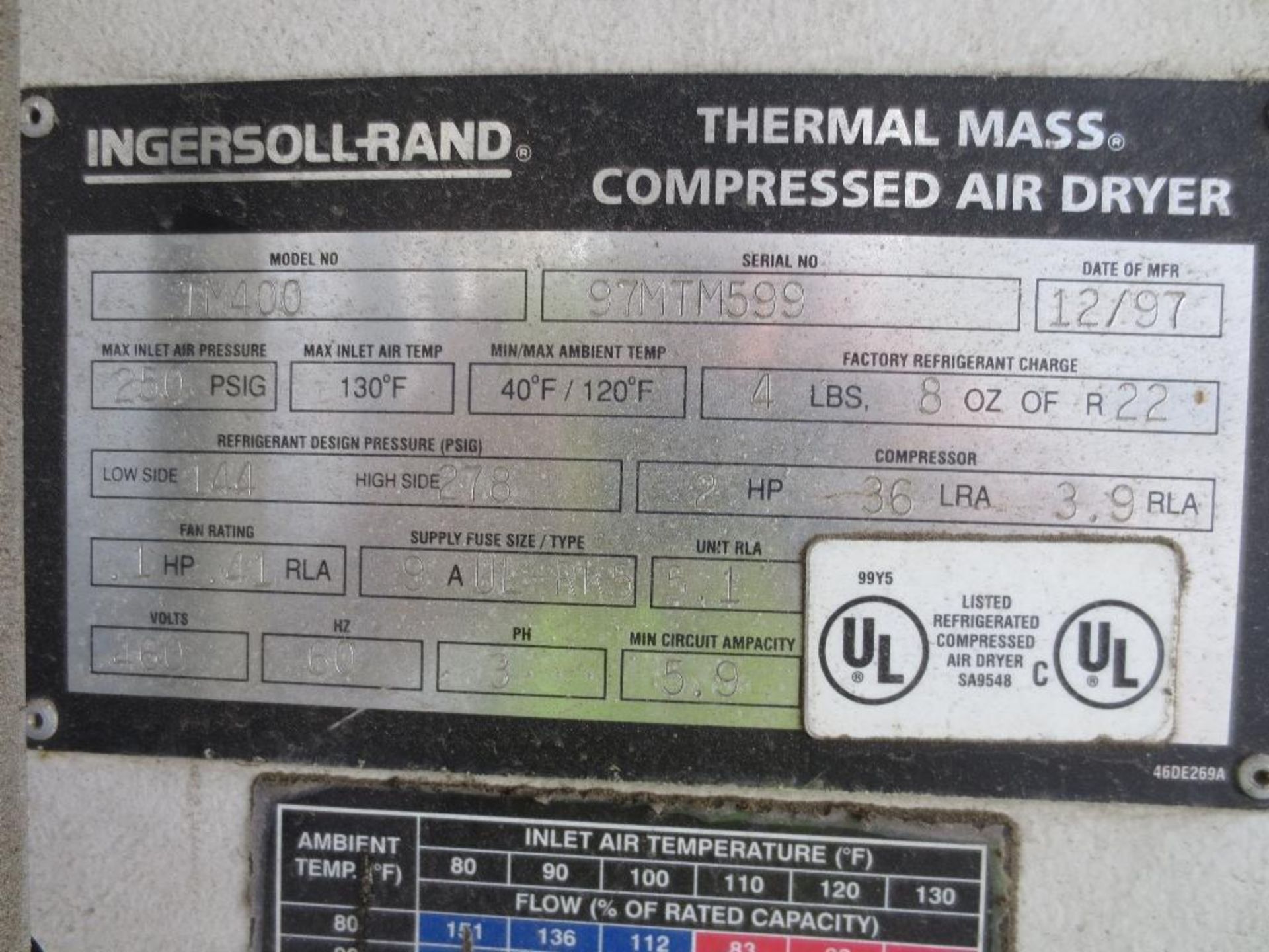 Ingersoll Rand Air Dryer, M/N TM400 S/N 97MTM599 Mfg. Date 12/97 - Image 4 of 4