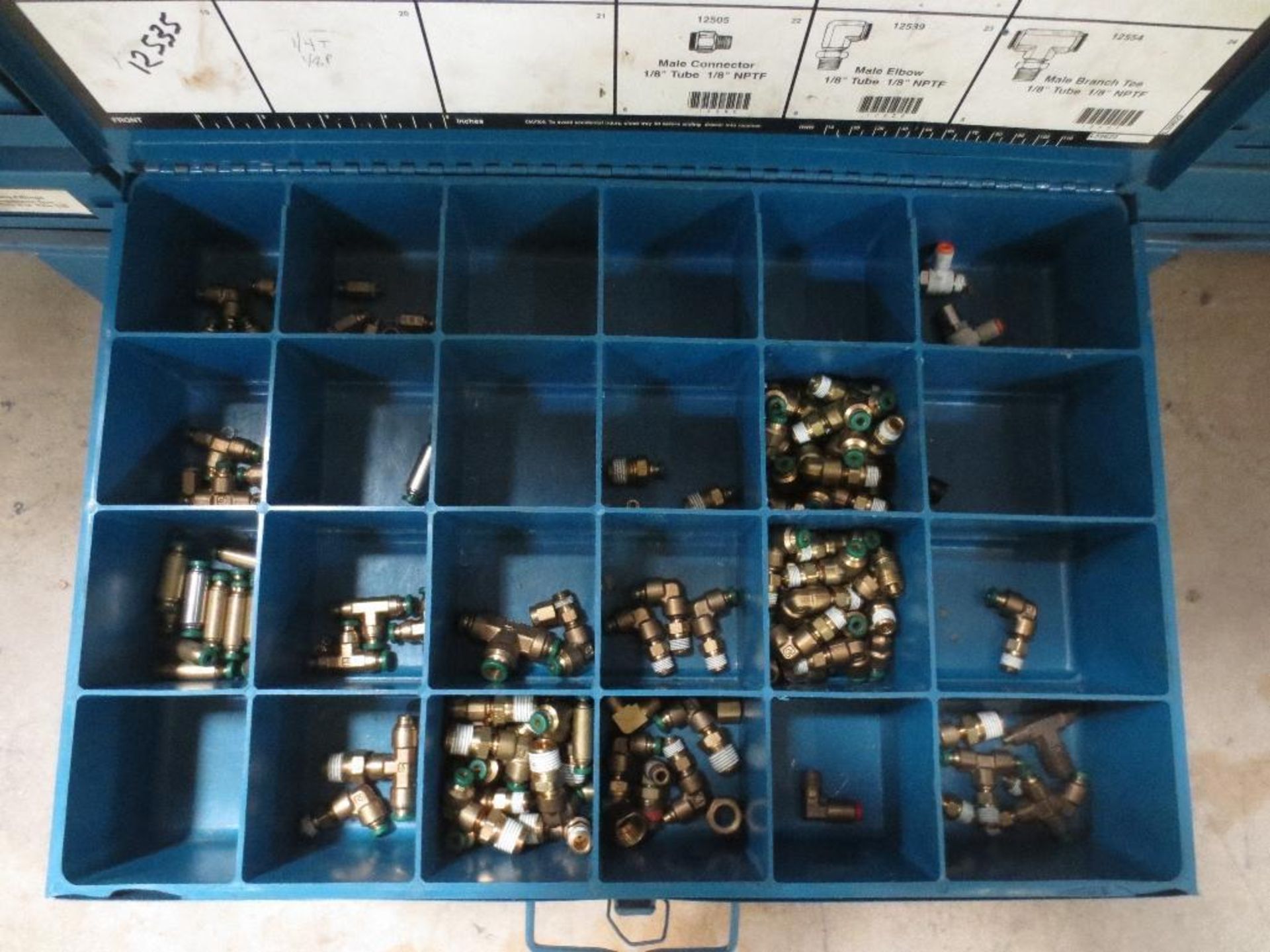 Two Five Drawer Compartment Cabinets With Misc. Contents Of Fittings, Connectors, Wing Nuts, Small F - Image 10 of 11