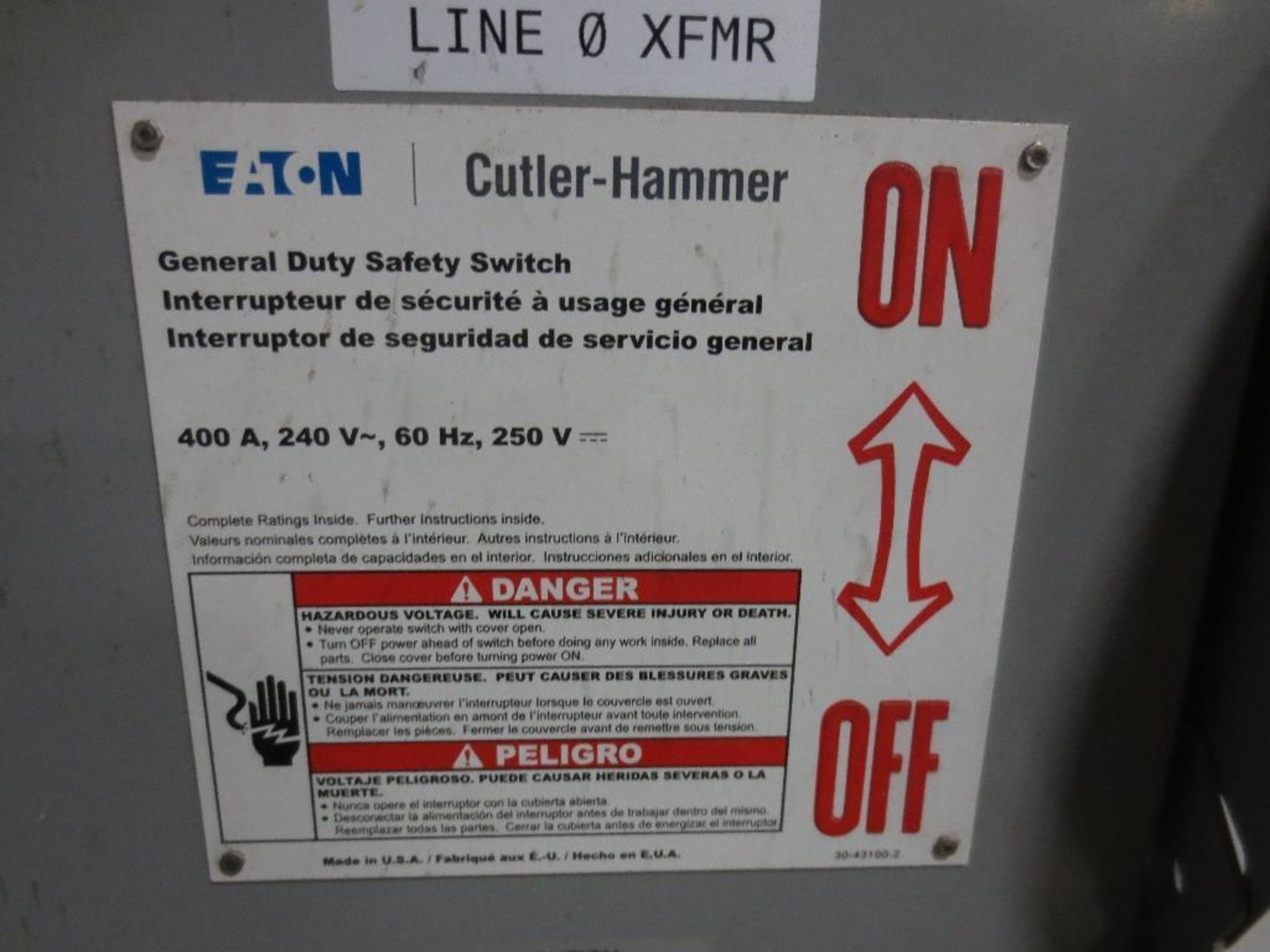 Cutler Hammer Safety Switch, 400amp 240v 60hz - Image 2 of 2