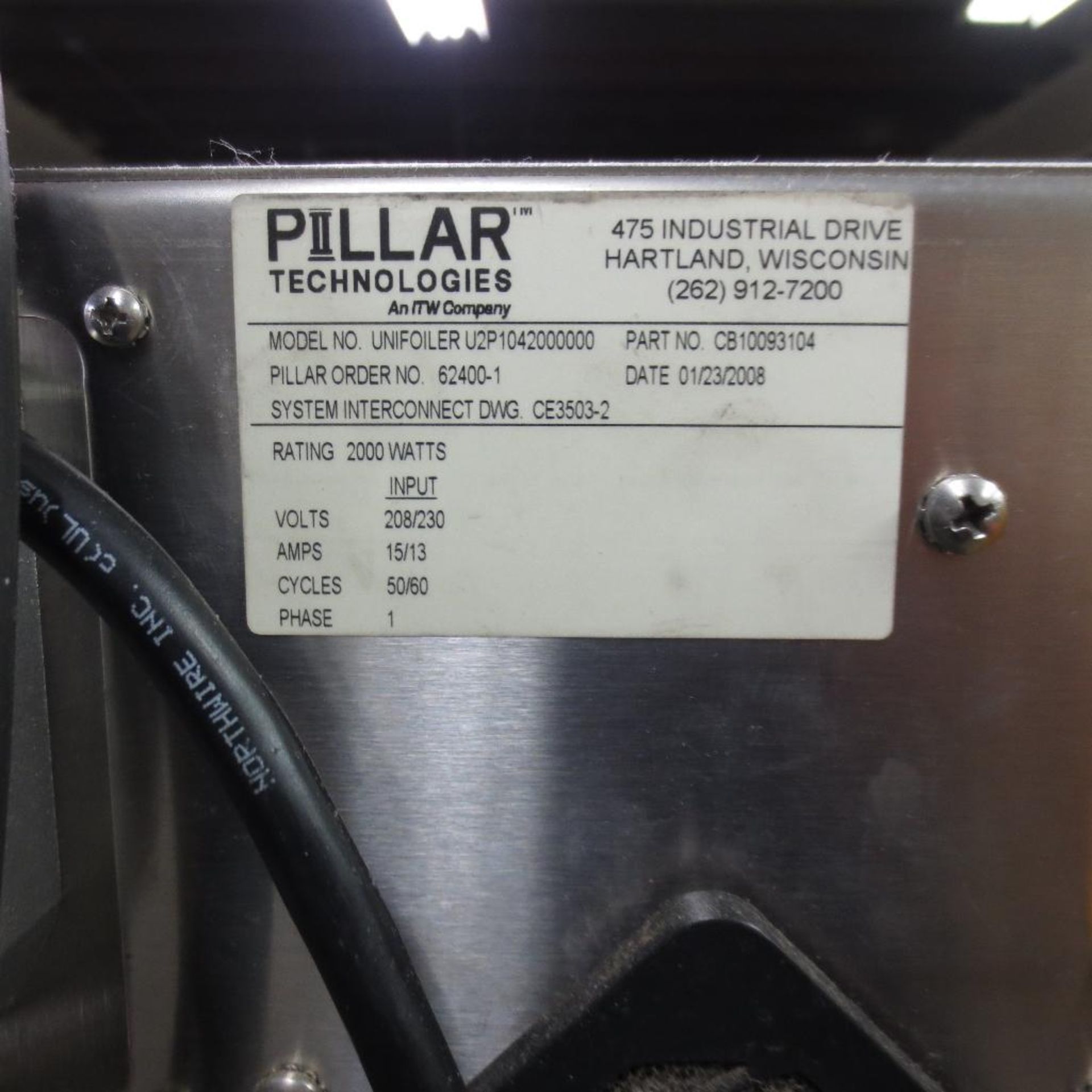Pillar Unifoiler U2P1042000000 Induction Sealer, 2kW Capacity, Stainless Steel, Tunnel Sealing Coil, - Image 4 of 5