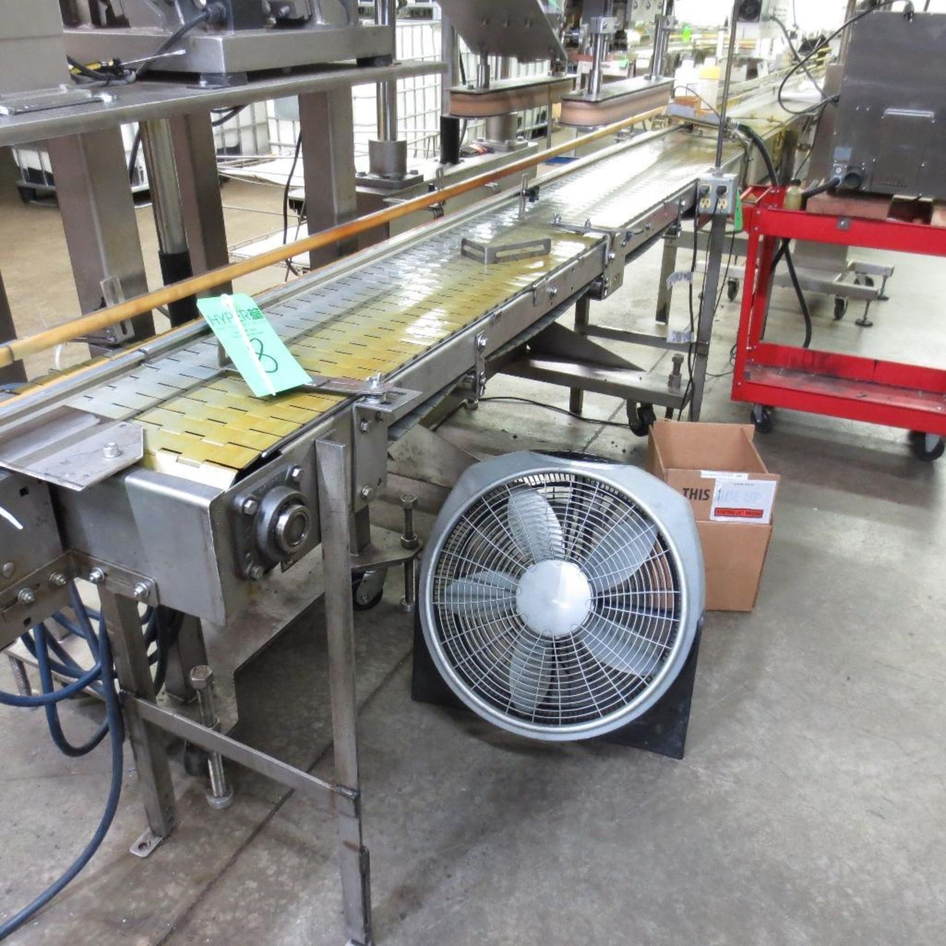 15" X 20' Dual Plastic Tab Belt Conveyor, Stainless Steel Frame, Motor Drive