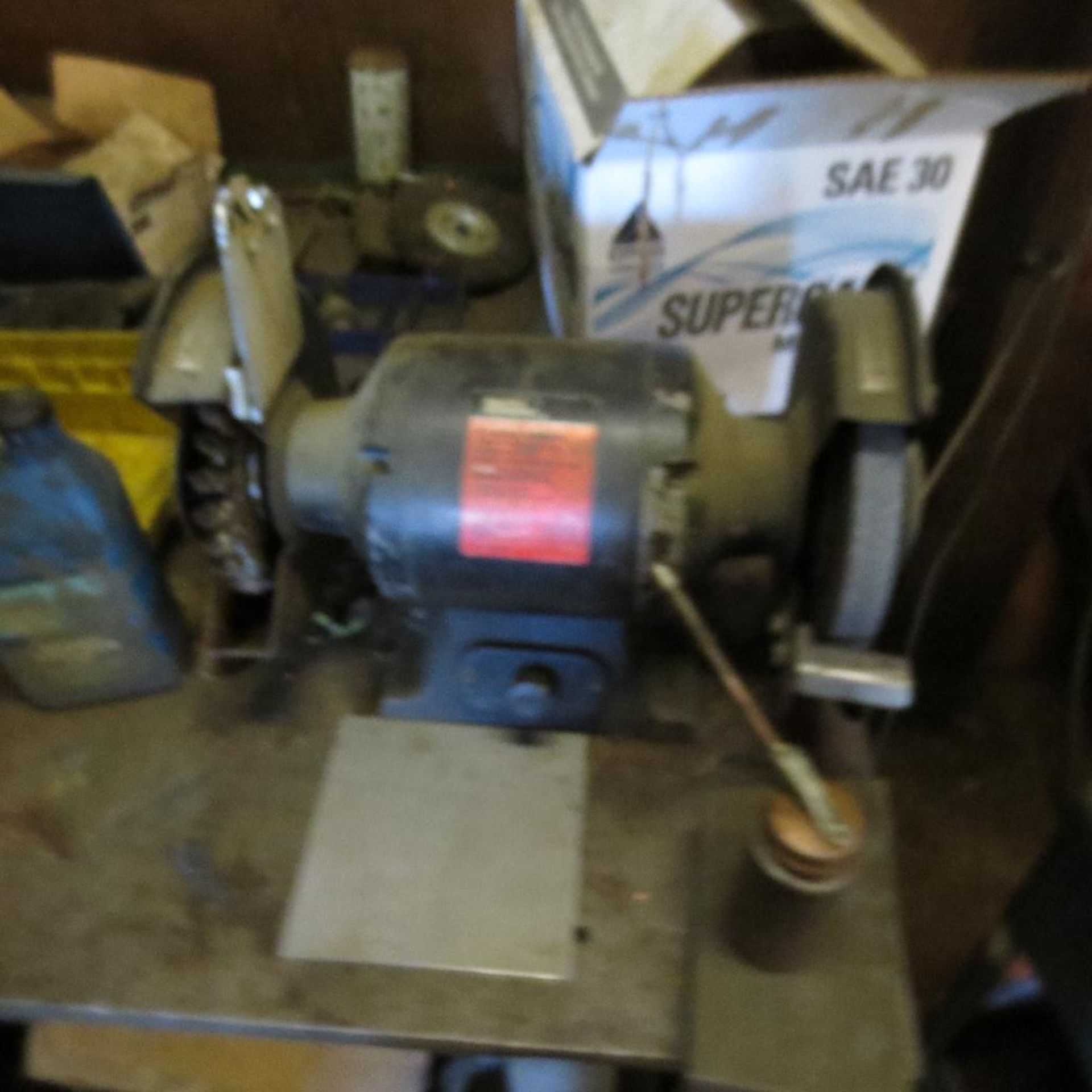 Work Bench with Bench Grinder, Vise, Arbor Press and Contents - Image 2 of 4