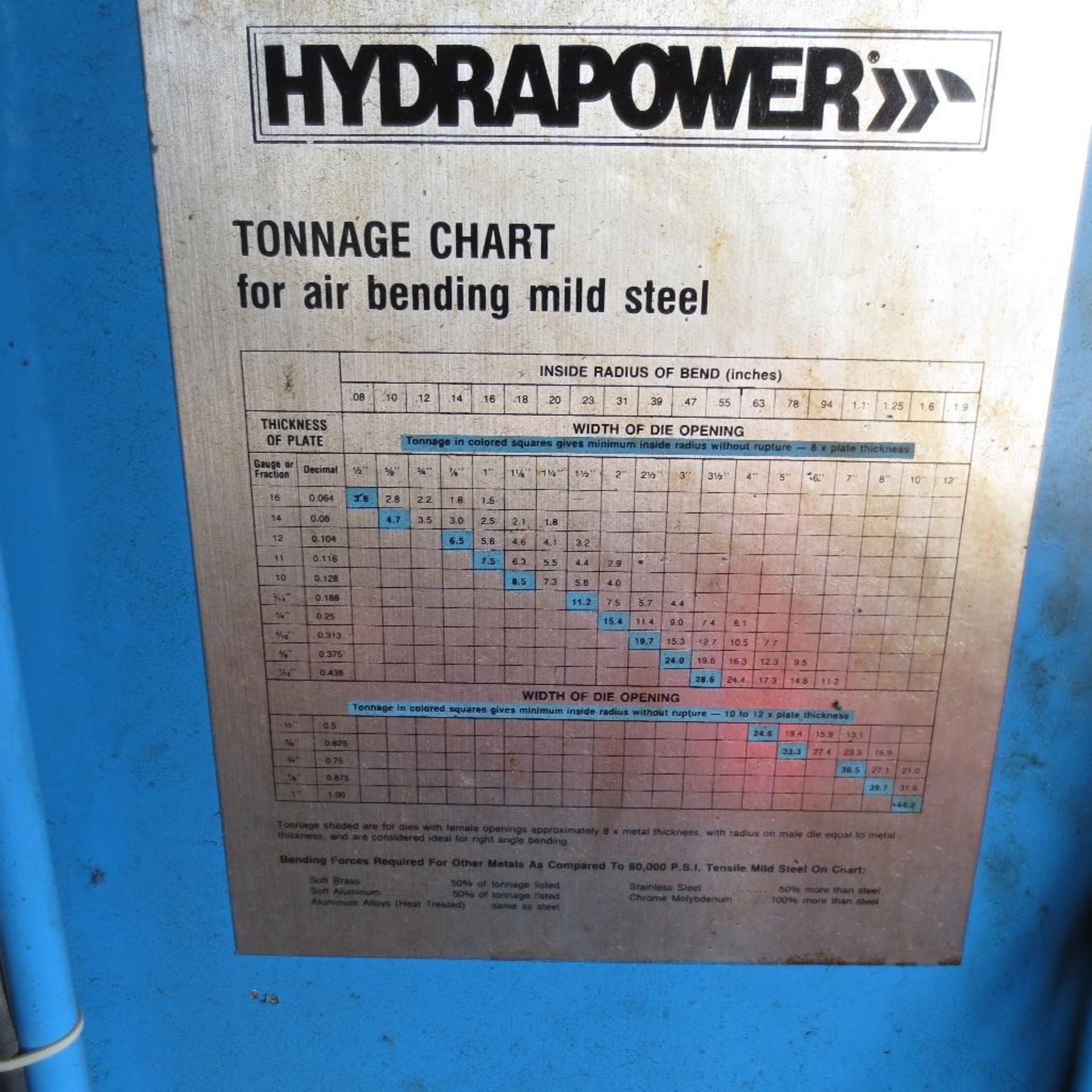 Hydrapower Machinery 8' Press Brake, Model DH10008, S/N G3053, 3/16" mild steel capability, integral - Image 6 of 8