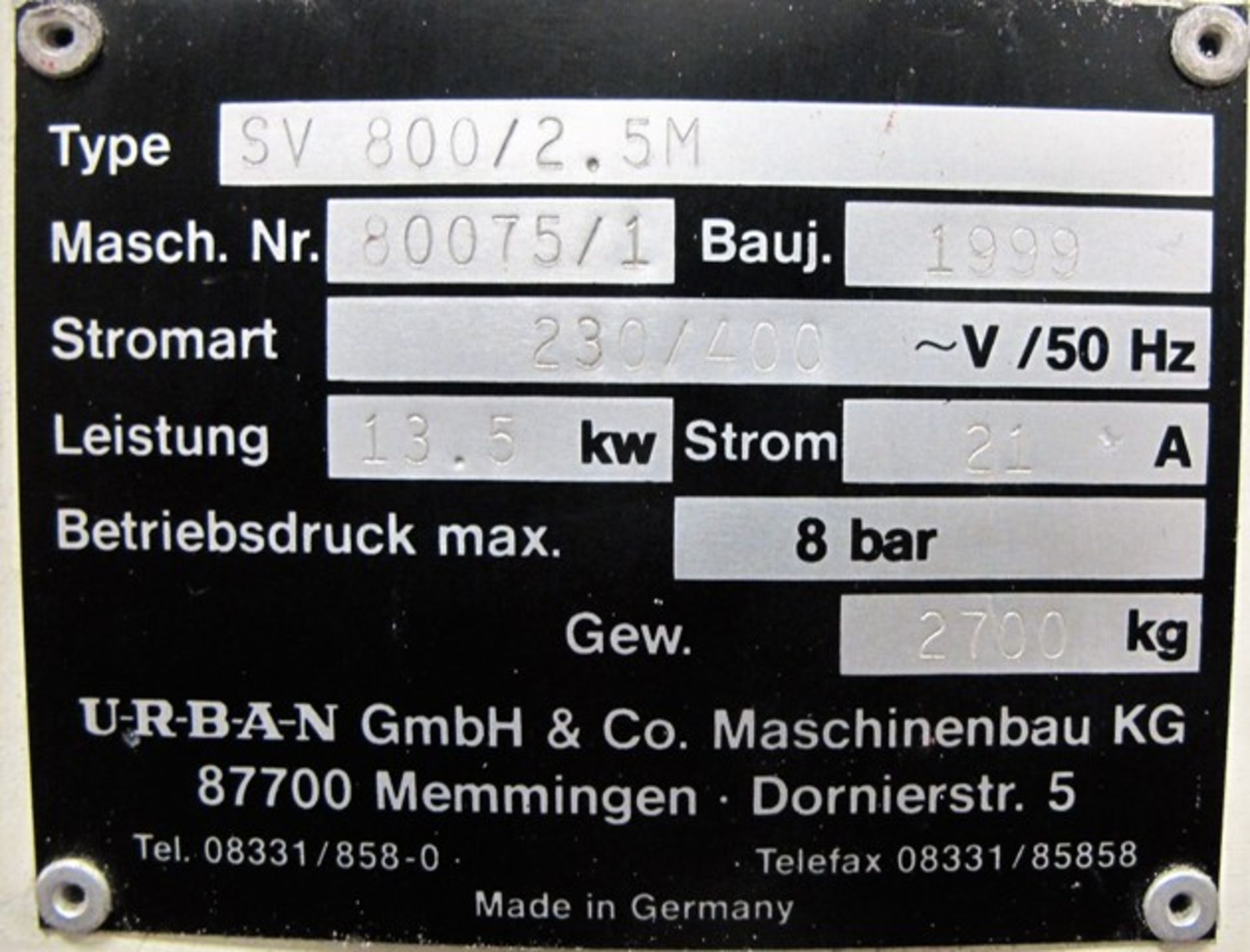 1999 URBAN MOD SV800-215M 4 CORNER CLEANER W/CONTROL PANEL, S/N 80075/1 - Image 3 of 11