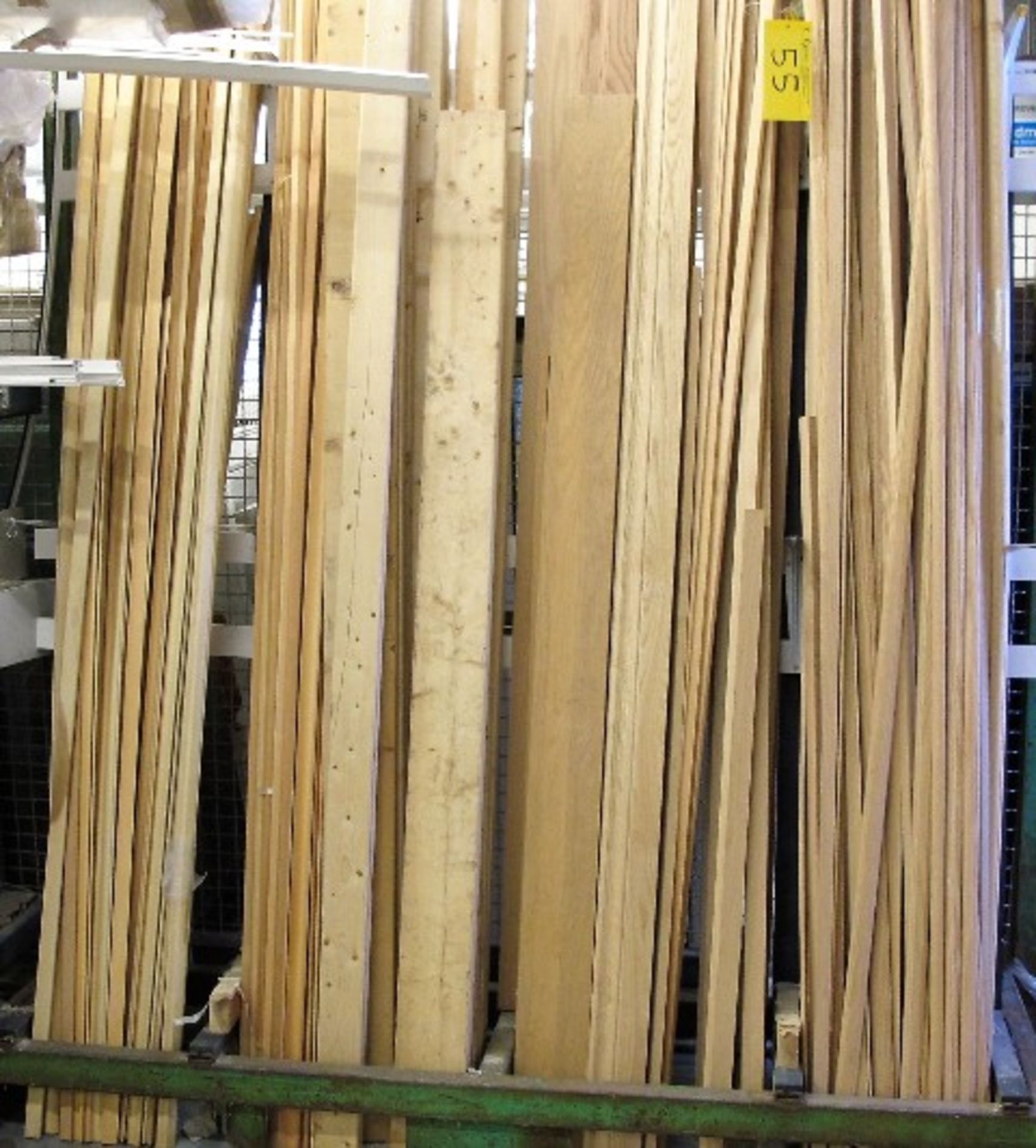 LOT OF WOOD FINISHING TRIM (UP TO 14'L) W/RACK