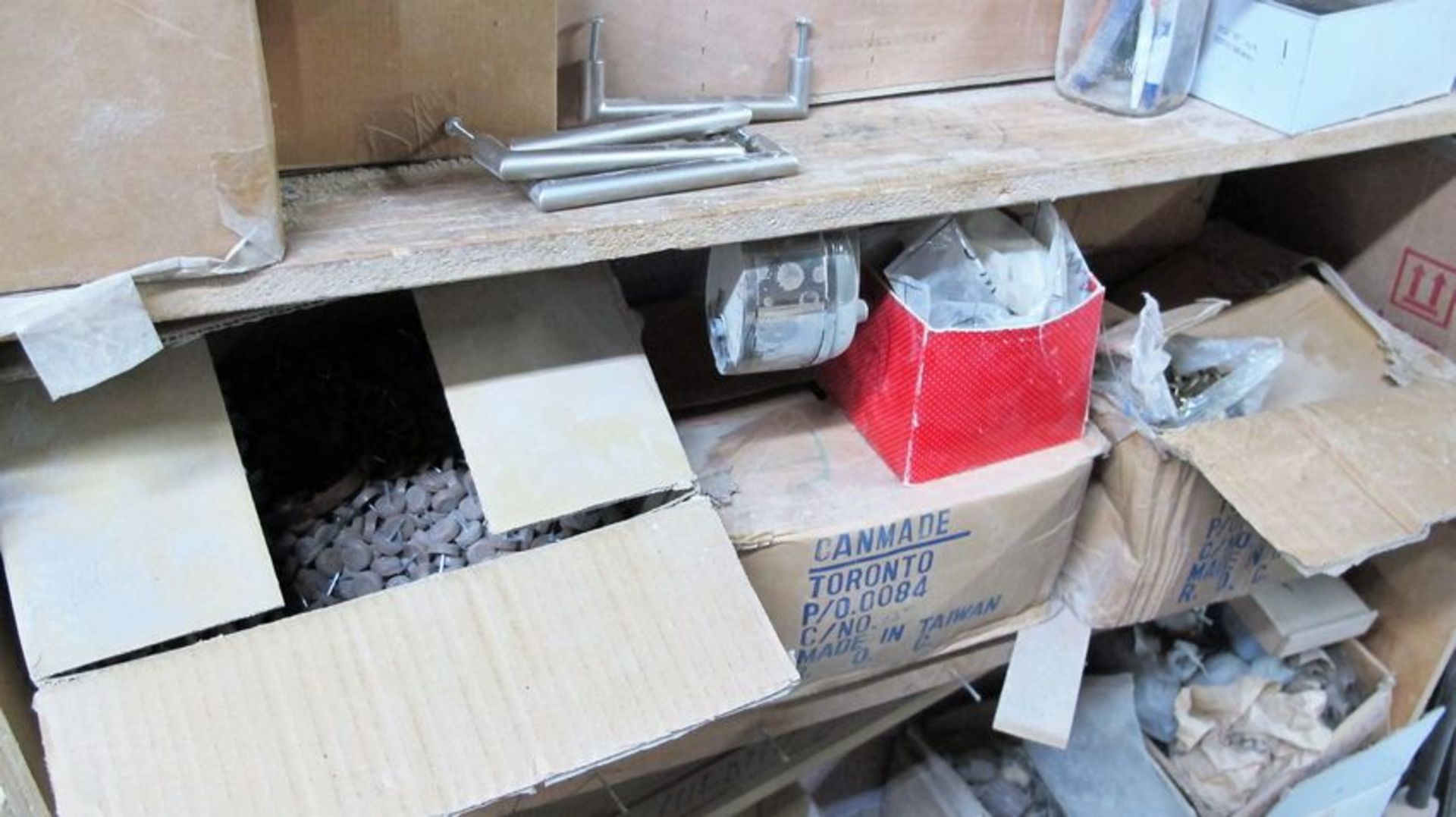 CONTENTS OF (2) SECTIONS OF SHELVING INCLUDING ASST. HARDWARE, FIXTURES, BOLTS, SCREWS, ETC. - Image 11 of 12