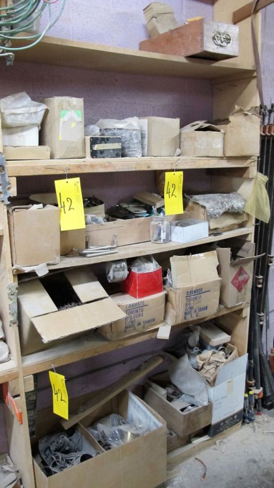 CONTENTS OF (2) SECTIONS OF SHELVING INCLUDING ASST. HARDWARE, FIXTURES, BOLTS, SCREWS, ETC. - Image 9 of 12