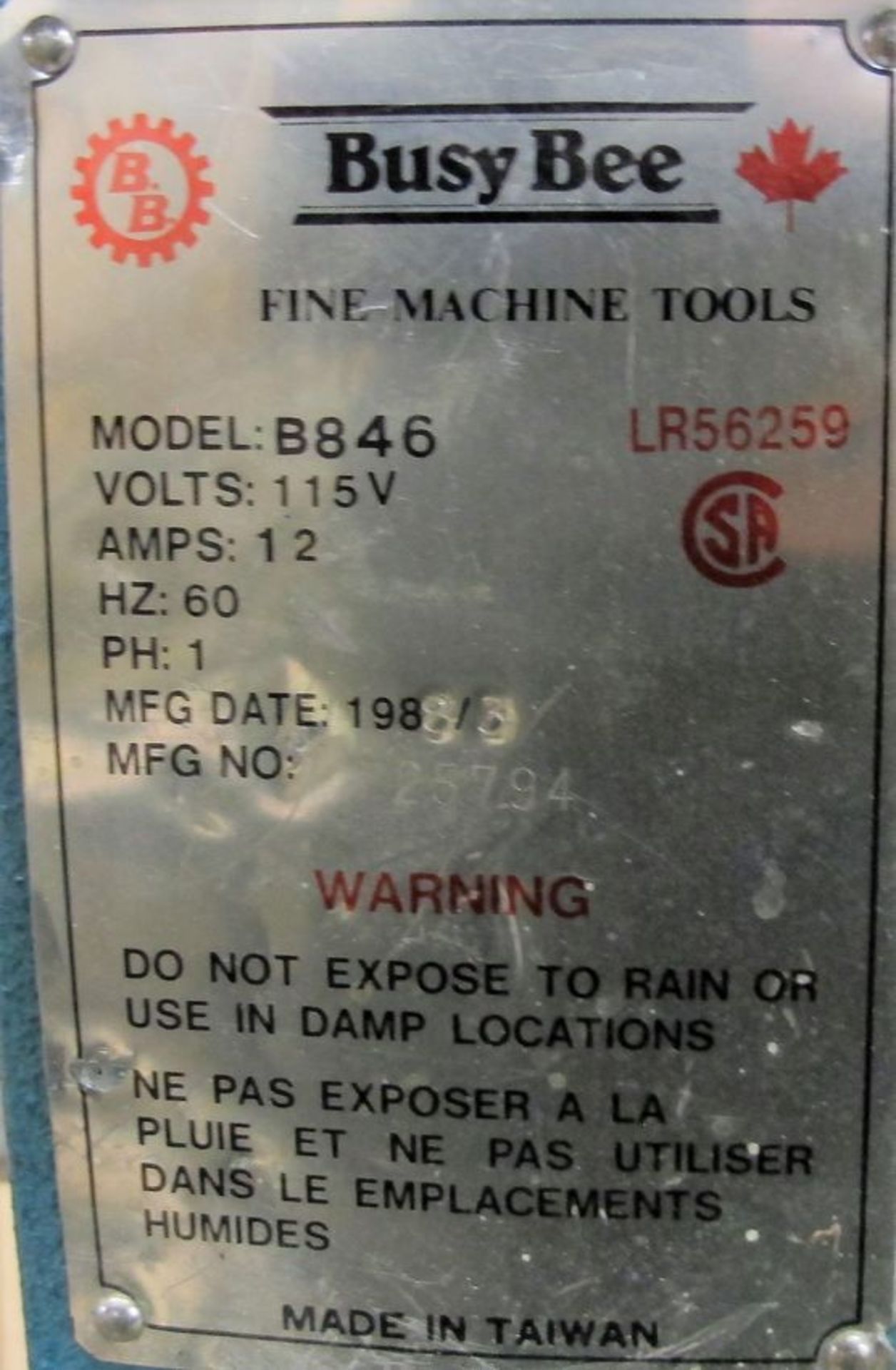 BUSY BEE B846 DRILL PRESS, S/N 25794, 115V - Image 2 of 2