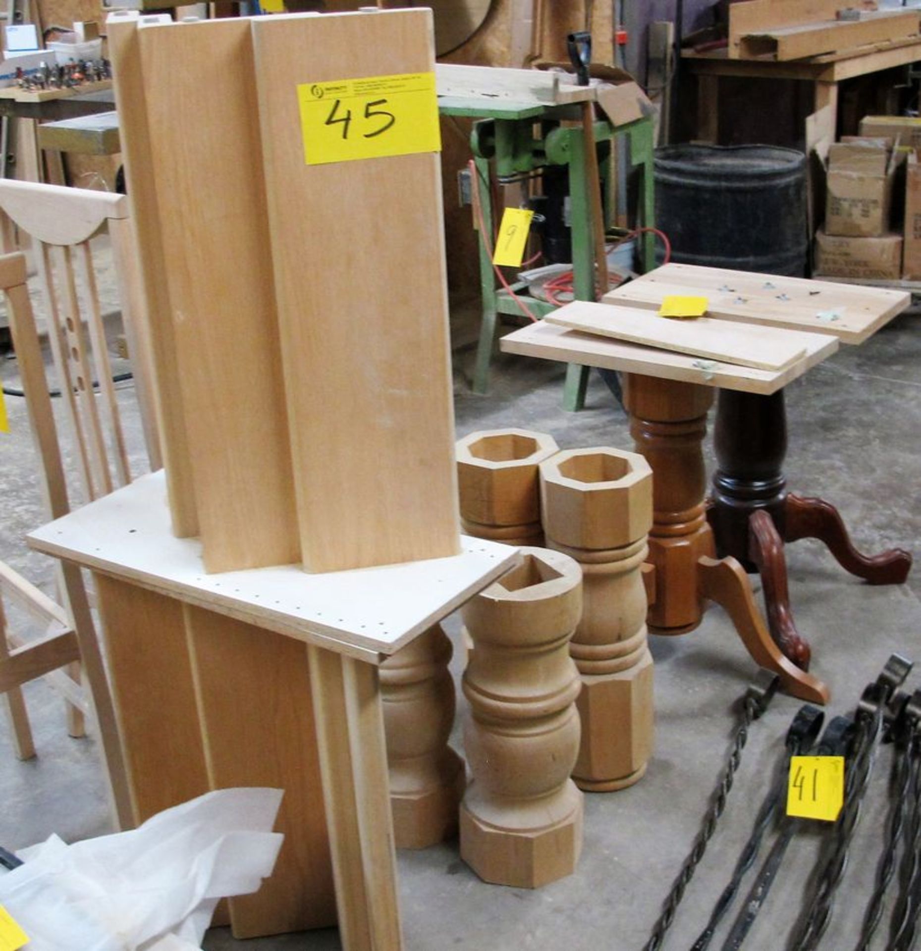 LOT OF ASST. DINING TABLE COMPONENTS, TABLE TOPS, LEGS, BASES, FOLDING TABLE, ETC. (NO CARTS) - Image 4 of 4