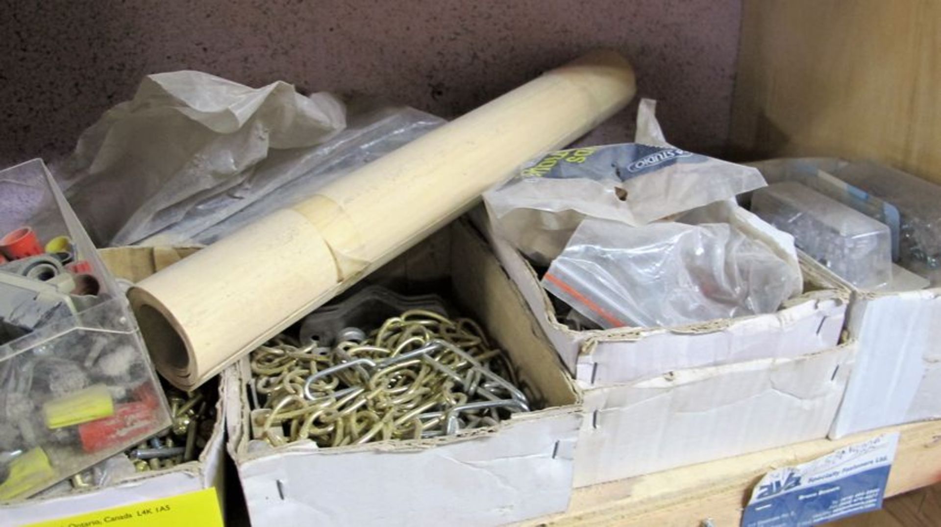 CONTENTS OF (2) SECTIONS OF SHELVING INCLUDING ASST. HARDWARE, FIXTURES, BOLTS, SCREWS, ETC. - Image 8 of 12