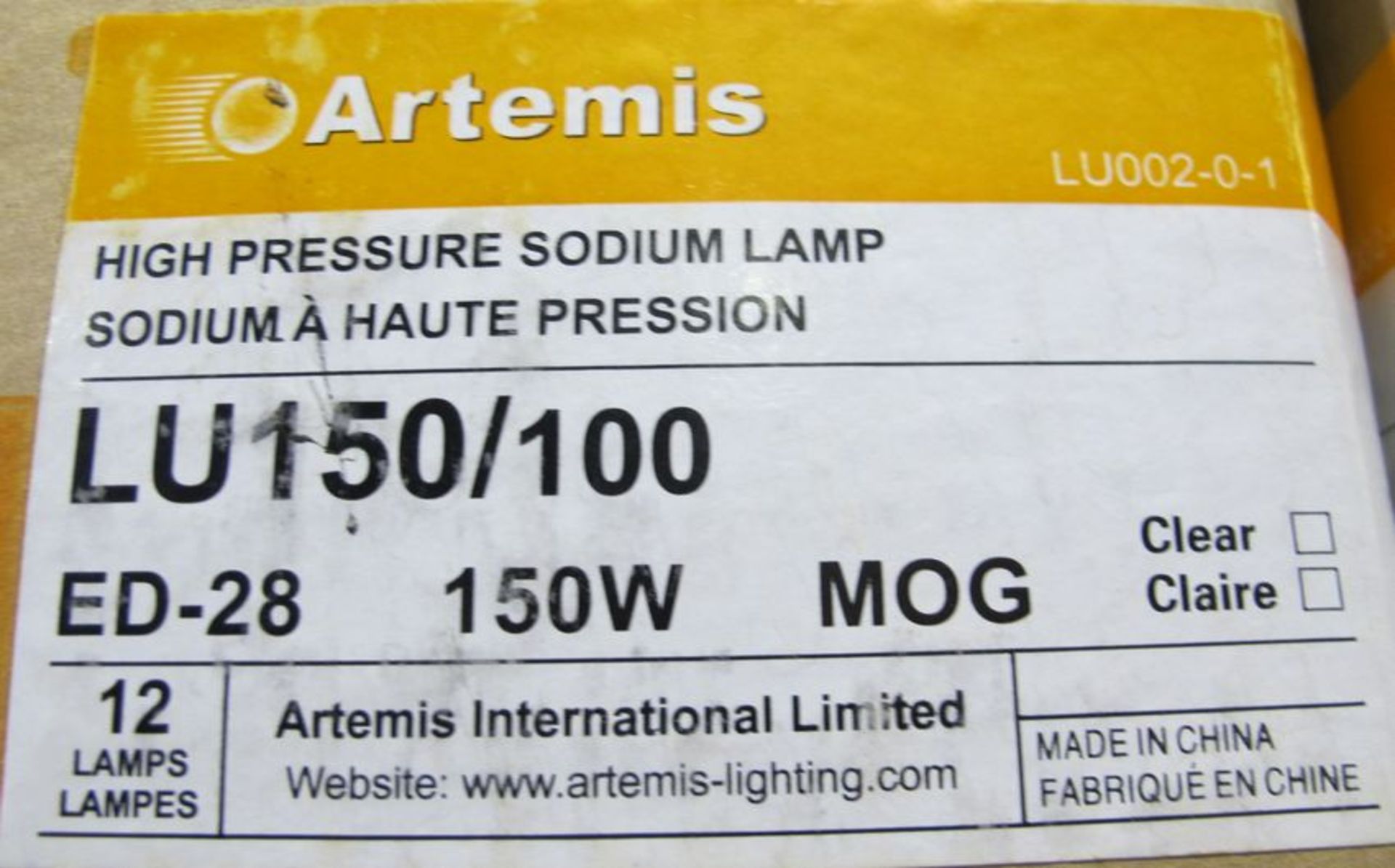 LOT OF (12) PALLETS OF ASST. ARTEMIS HIGH PRESSURE SODIUM LAMPS (APPROX. 1,000 BULBS) W/ ASST. - Image 2 of 13