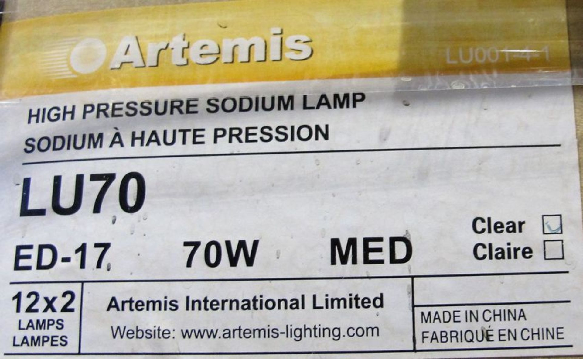 LOT OF (12) PALLETS OF ASST. ARTEMIS HIGH PRESSURE SODIUM LAMPS (APPROX. 1,000 BULBS) W/ ASST. - Image 5 of 13